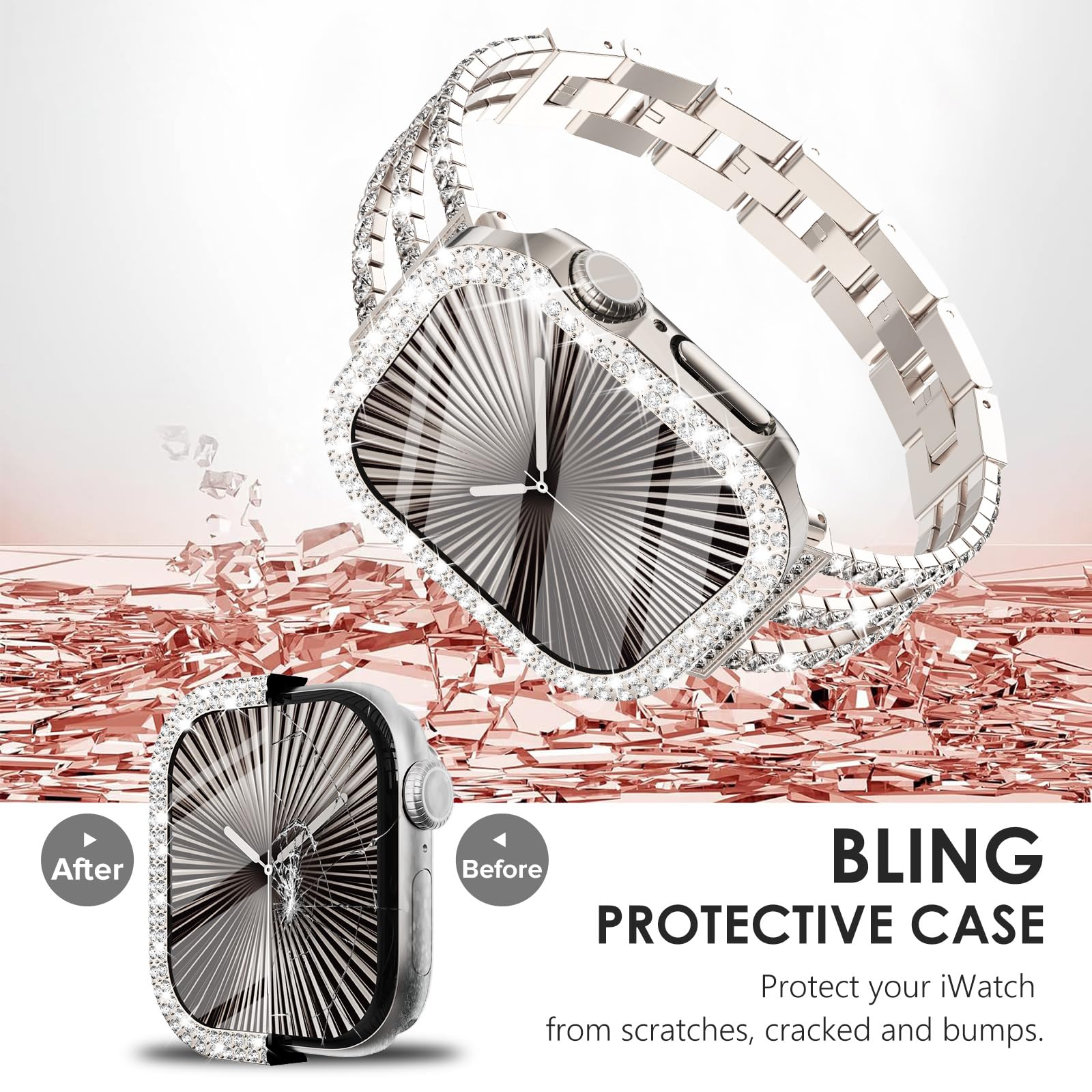 Surace Bling Apple Watch Case With Screen Protector Compatible With Apple Watch Series 10 46Mm, Crystal Diamond Overall Protecti