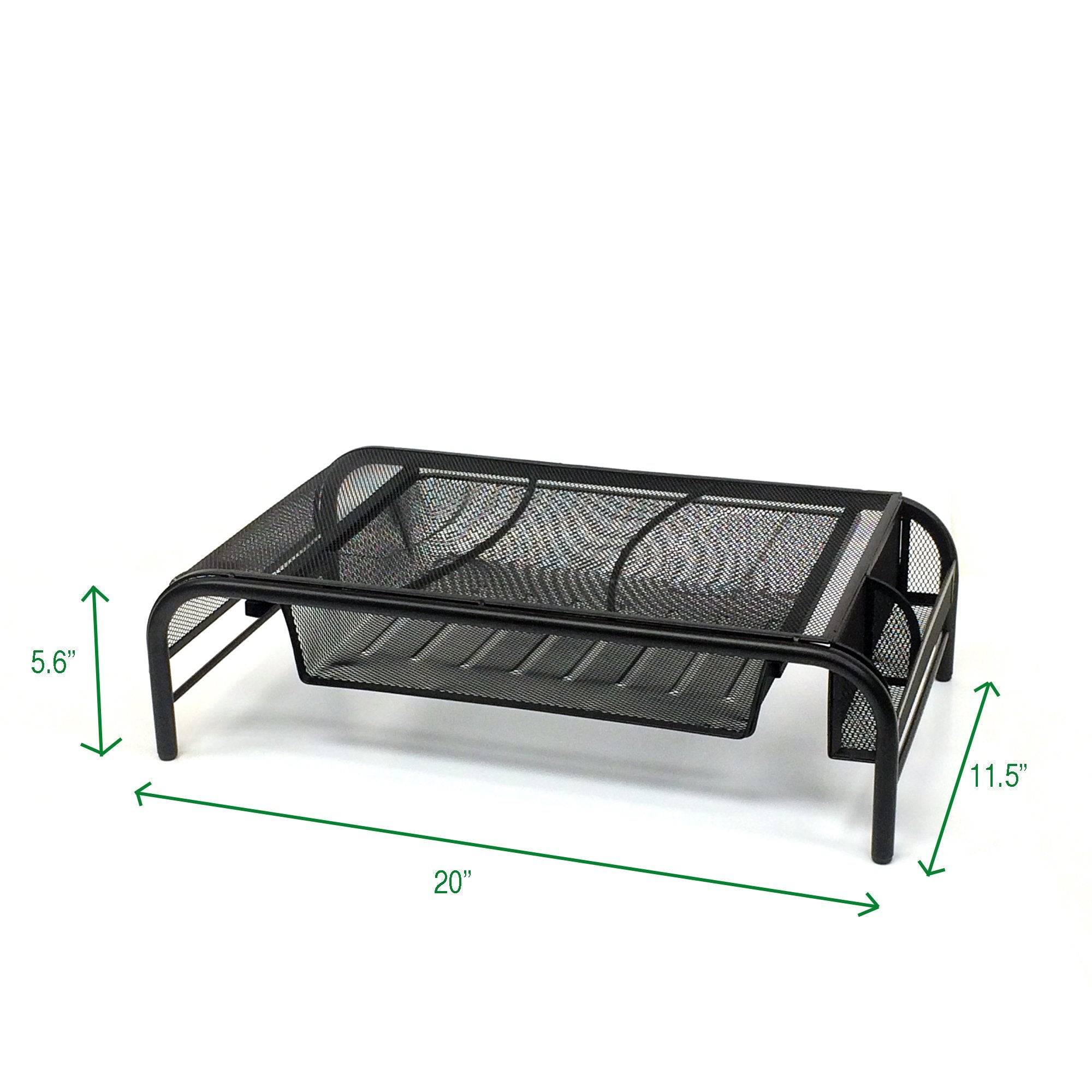 Mind Reader Monitor Stand, Ventilated Laptop Riser, Paper Tray, Storage, Office, Metal Mesh, 20''L X 11.5''W X 5.5''H, Black