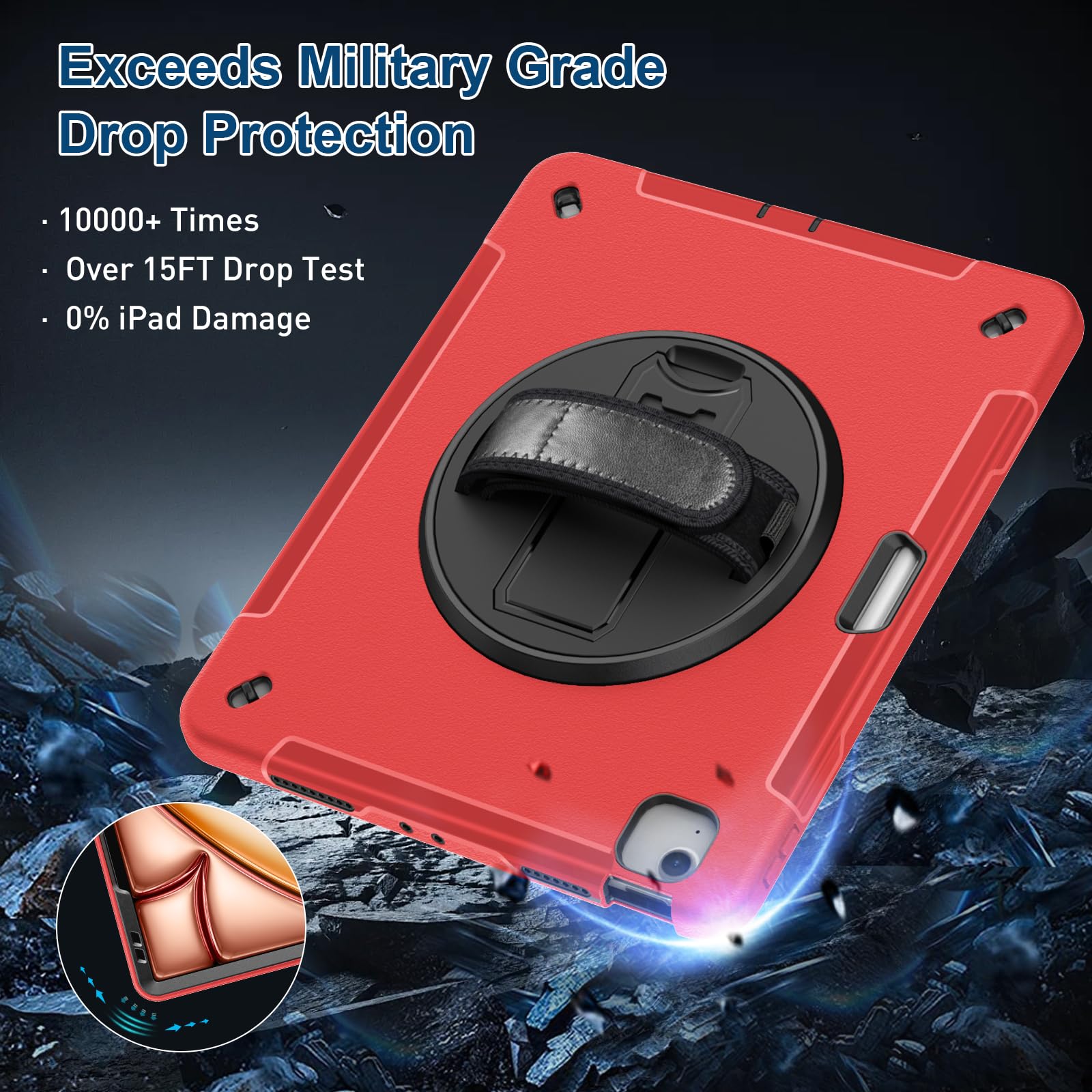 Supfives Case For Ipad Air 13 Inch 2024,With Screen Protector+Hand Strap+Shoulder Strap+Rotating Kickstand+Pencil Holder,Red