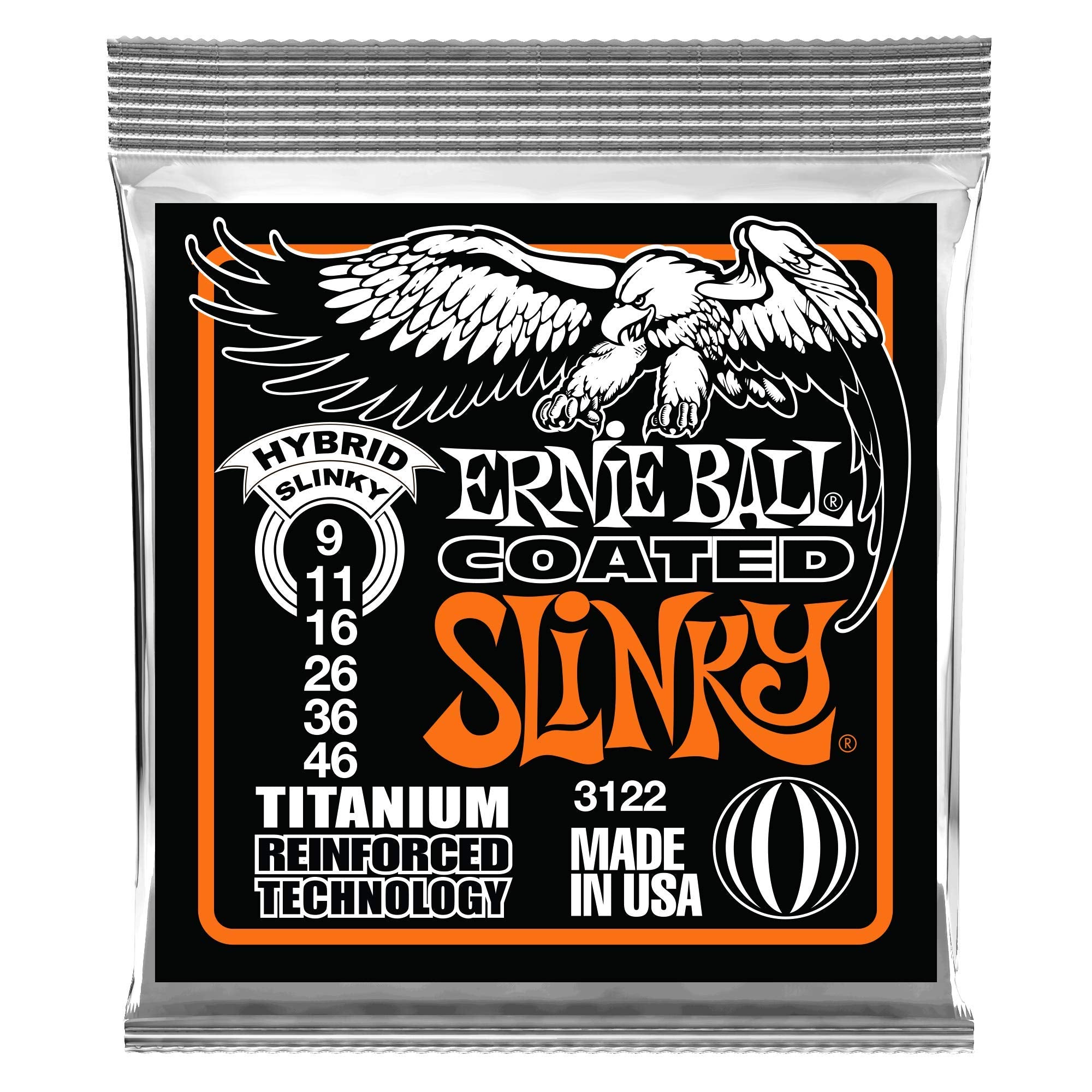 Ernie Ball Hybrid Slinky Coated Titanium Electric Guitar Strings, 9 46 Gauge (P03122)