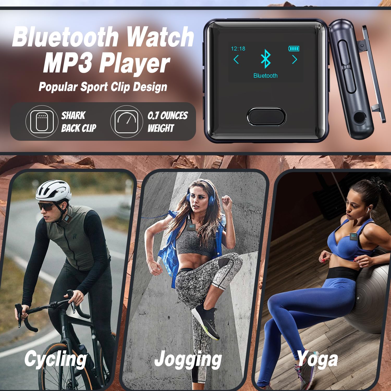 Wiwoo Mp3 Player With Bluetooth, 16Gb Sport Bluetooth Mp3 Player With Watch Band And Clip For Climbing Hiking Cycling Jogging Yo
