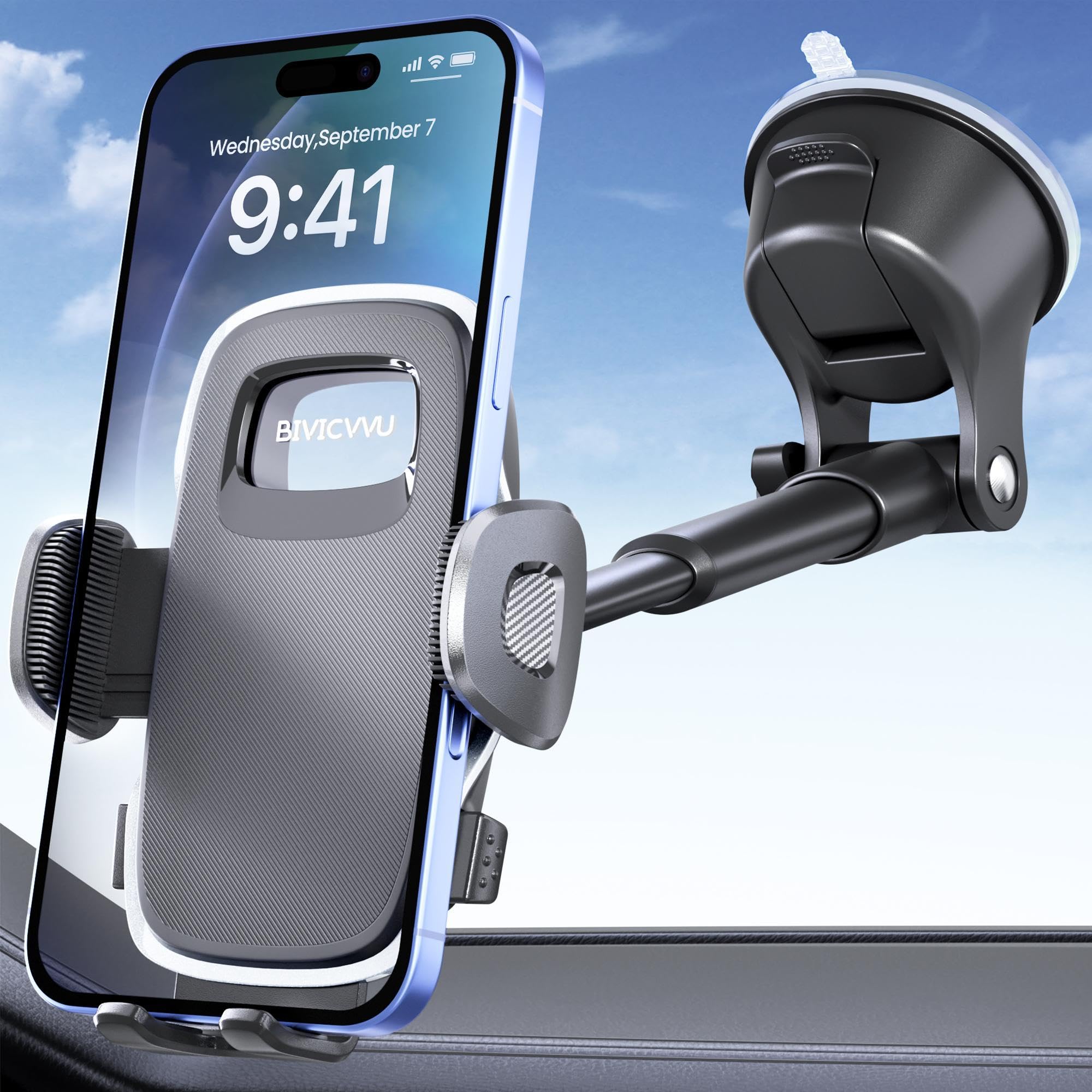 Car Phone Holder, Phone Holders For Your Car Dashboard Windshield, 360 Adjustable (4.8-7'') Telescopic Arm, Suction Cup Cell Pho