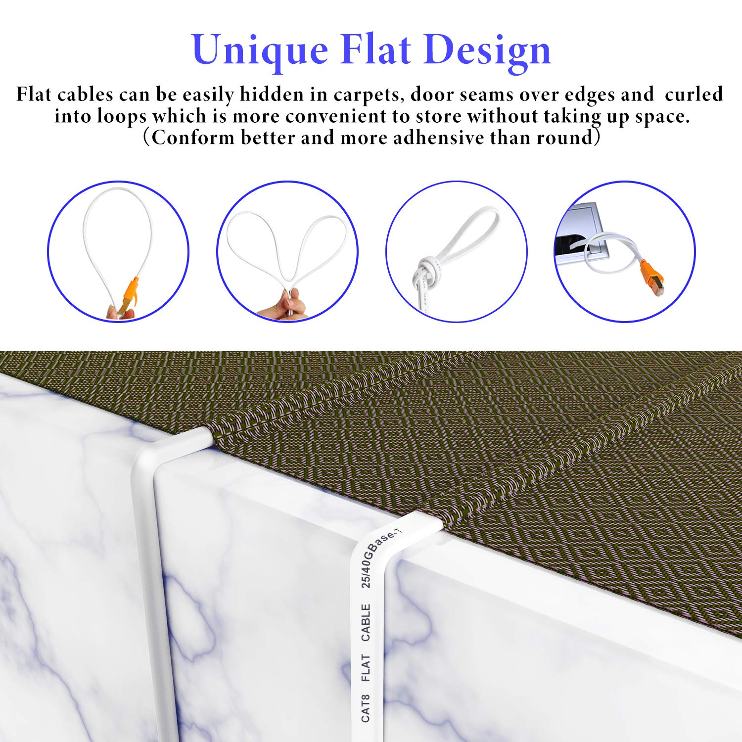 Smolink Ethernet Cable 1.5 Ft, Cat 8 Ethernet Cable 2000Mhz 40Gbps, Internet Cable Professional Flat Lan Cable Sftp Patch Cord W