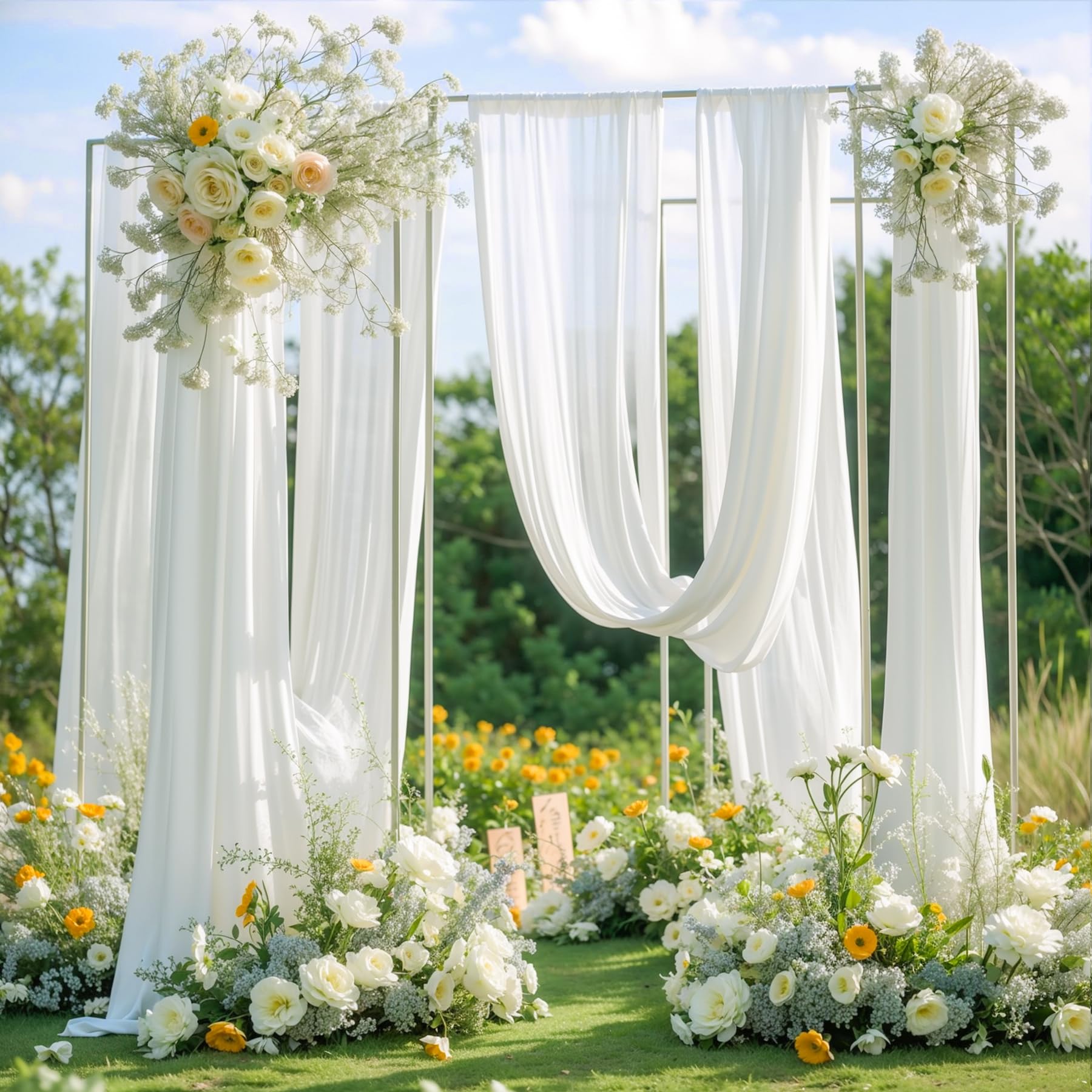Wedding Arch Draping Fabric,2 Panels 18Ft White Wedding Arch Drapes Chiffon Fabric Drapery Arch Decorations For Ceremony Recepti