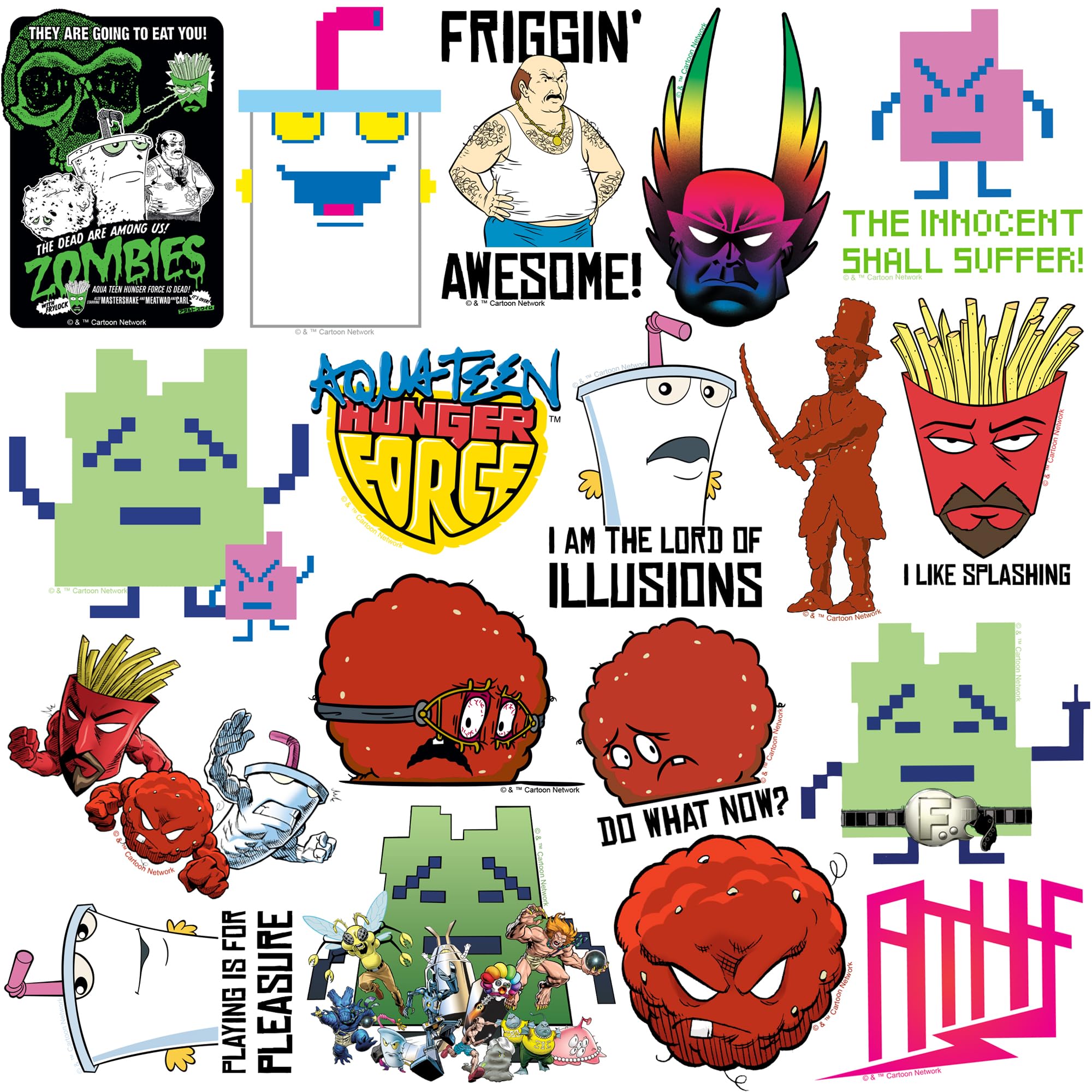 Aqua Teen Hunger Force Variety 50Ct Vinyl Large Deluxe Stickers Variety Pack   Laptop, Water Bottle, Scrapbooking, Tablet, Skate