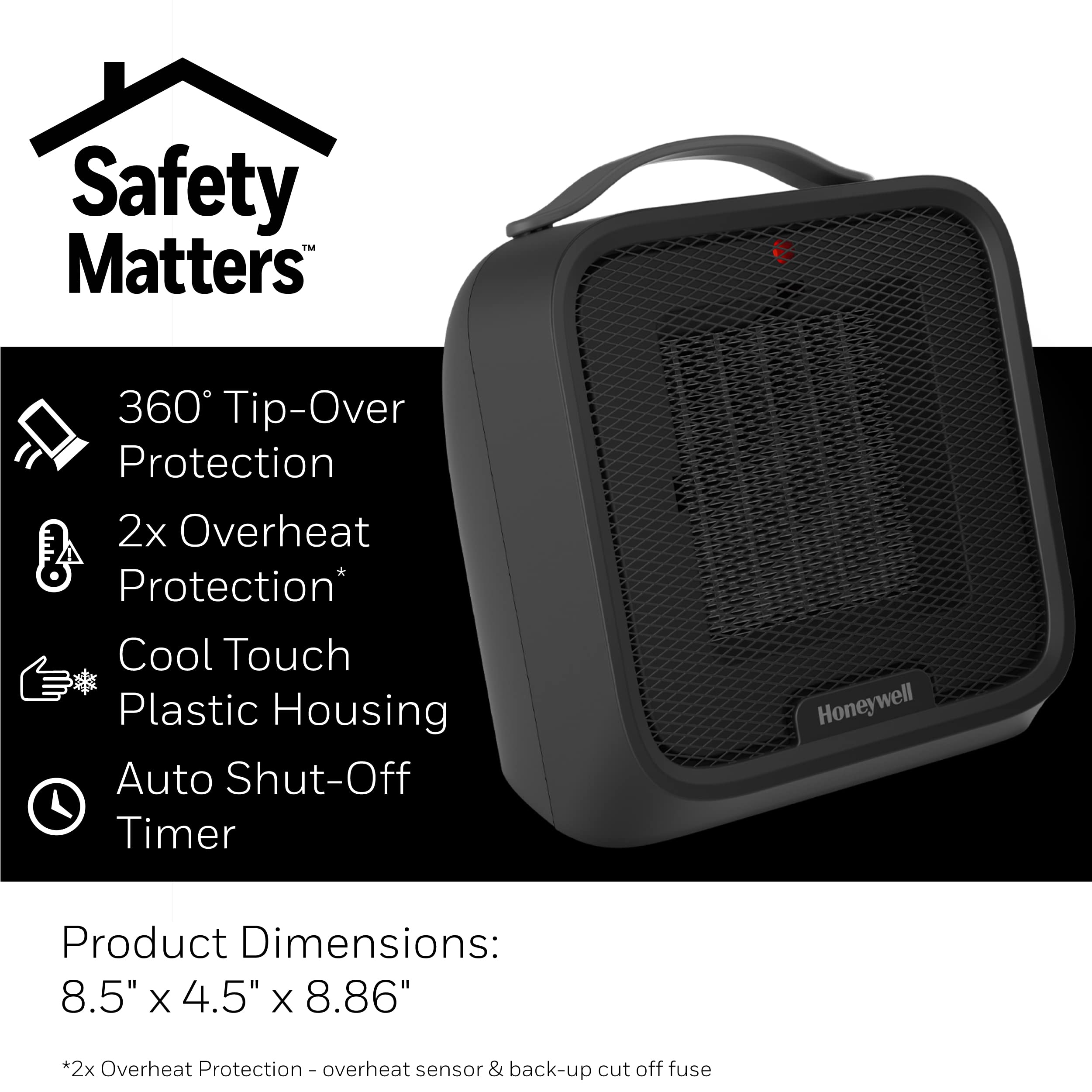 Honeywell Uberheat Plus Ceramic Space Heater For Small Rooms, Quiet, Compact Personal Heater With Variable Heat Settings And Aut