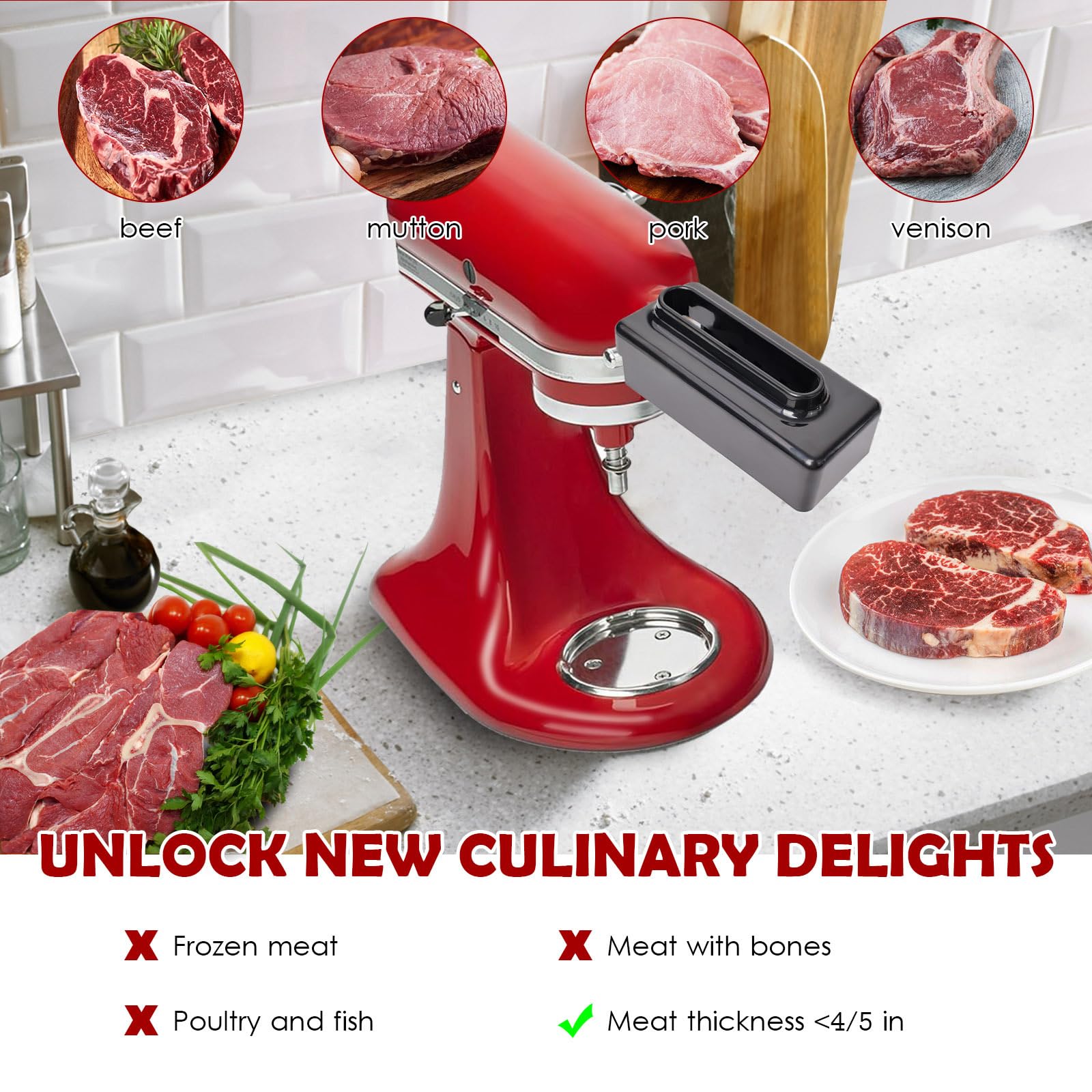 Meat Tenderizer For Kitchenaid Mixer, Meat Tenderize Attachment For Kitchenaid Stand Mixer With Stainless Gears, Black