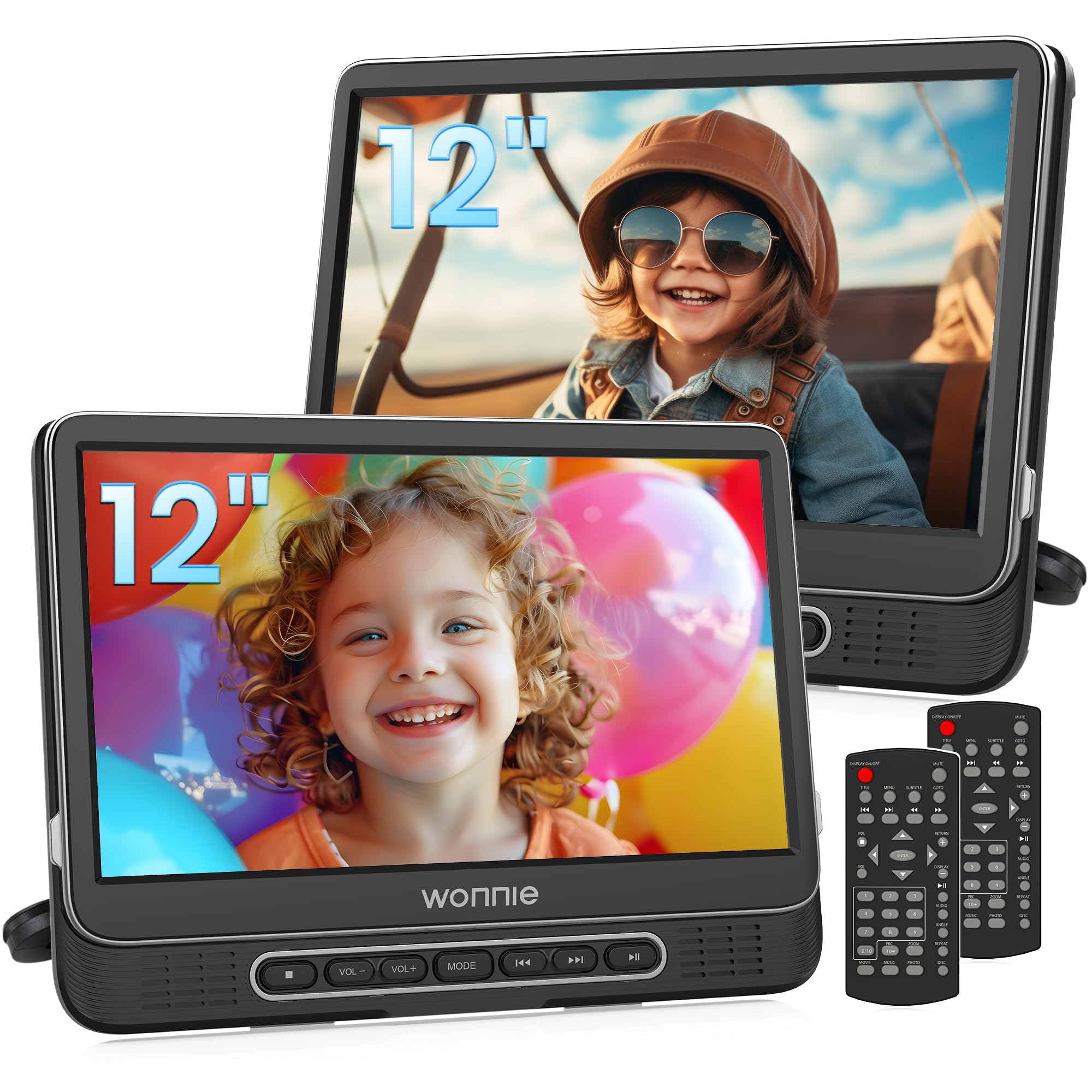 Wonnie 12' Dual Car Dvd Players Portable Dvd Players For Car Headrest Play A Same Or Two Different Movies With 5 Hour Rechargeable Battery, Mounting Brackets, All Region, Support Usb/Sync Tv