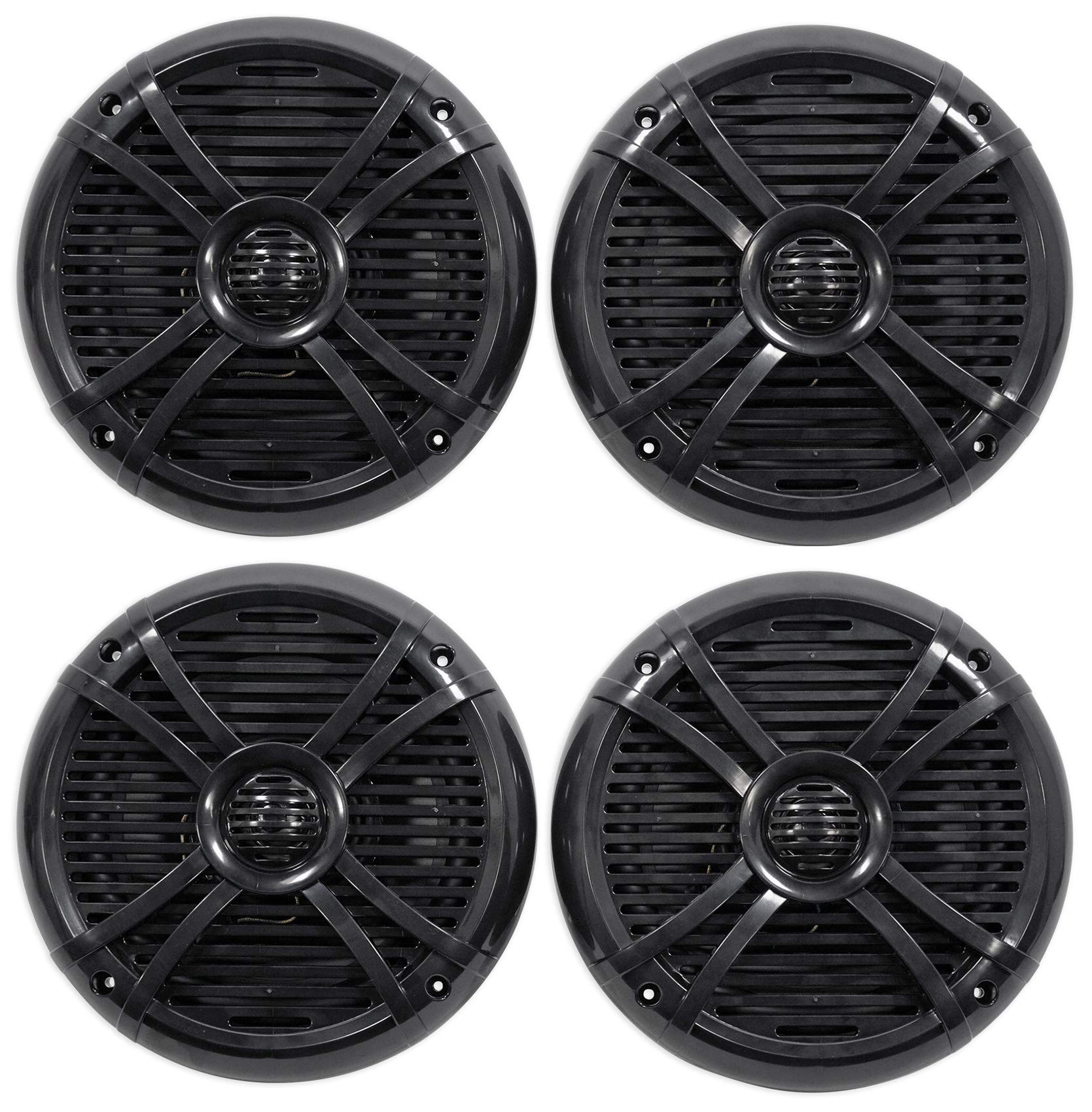 Rockville RMSTS80B 8-in 2-Way Marine Speakers: (4) Waterproof 1000-Watt Peak / 500-Watt RMS System, Black, 2-Pairs