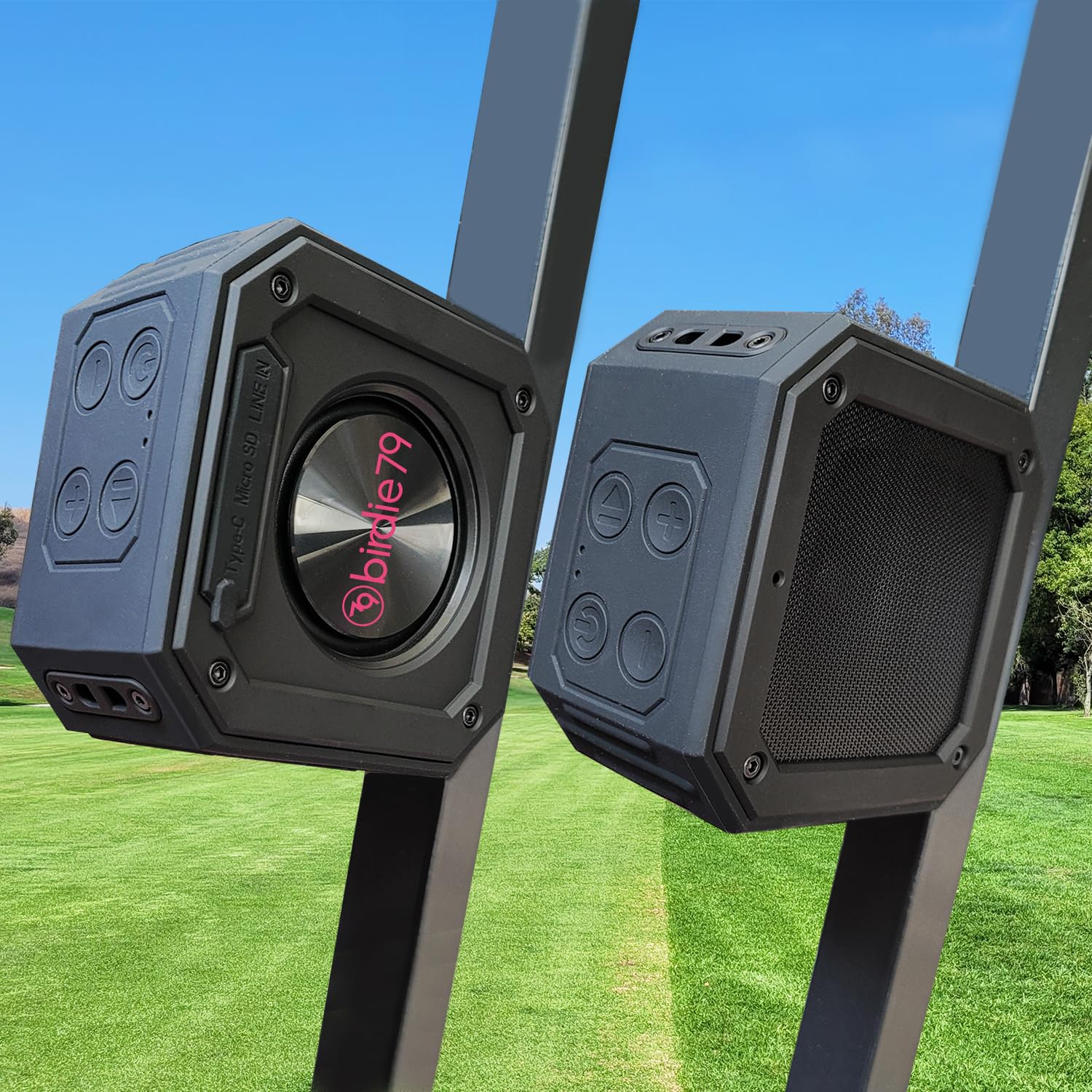 Birdie79   2 Pack Golf Speaker: Magnetic, Loud Stereo Sound, Bass Boost, Bluetooth, Ipx7 Waterproof, Rugged & Shockproof   30W
