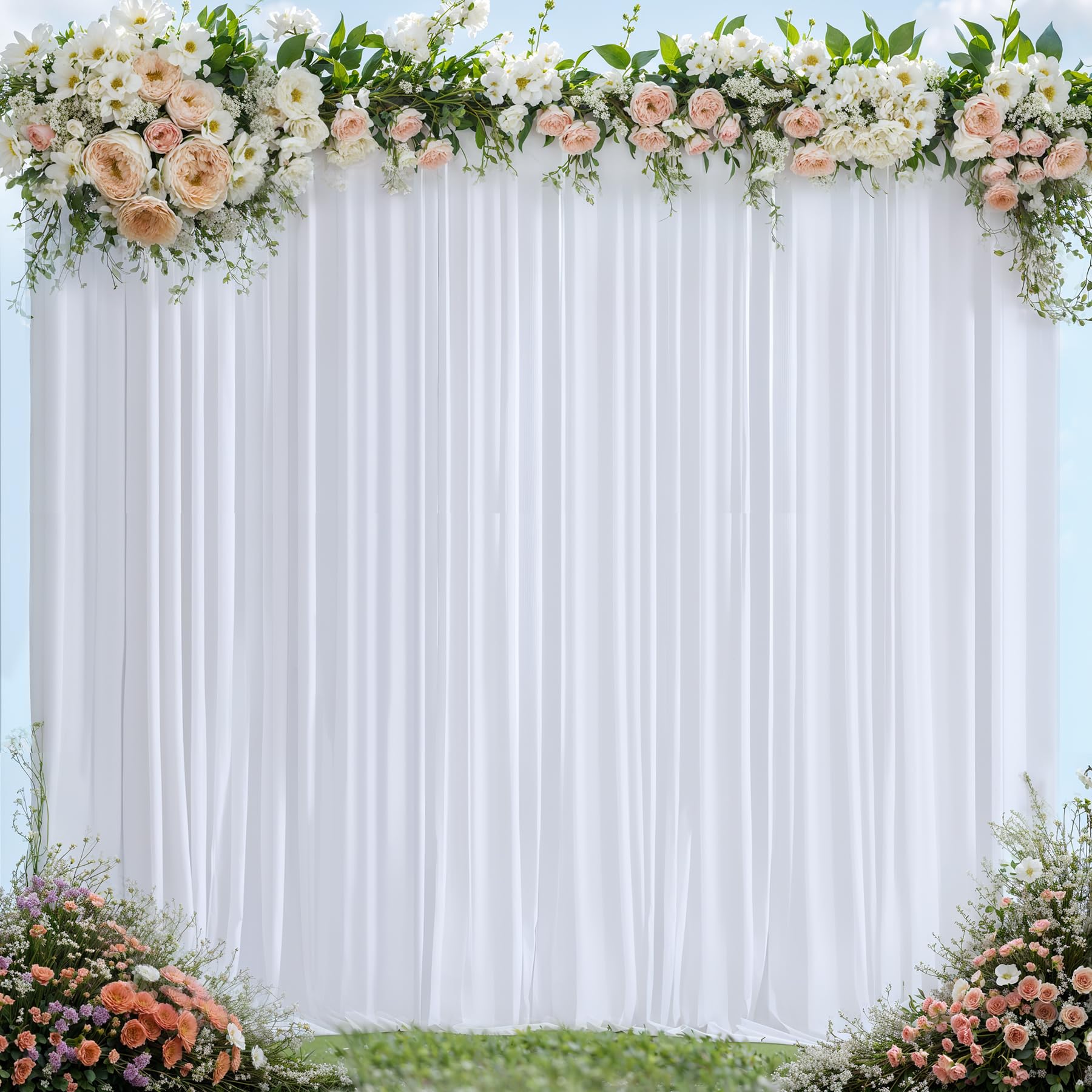 10Ft X 10Ft White Backdrop Curtains Panels For Party Wrinkle Free Fabric Backdrop Drapes Decorations Cloth For Wedding Baby Show