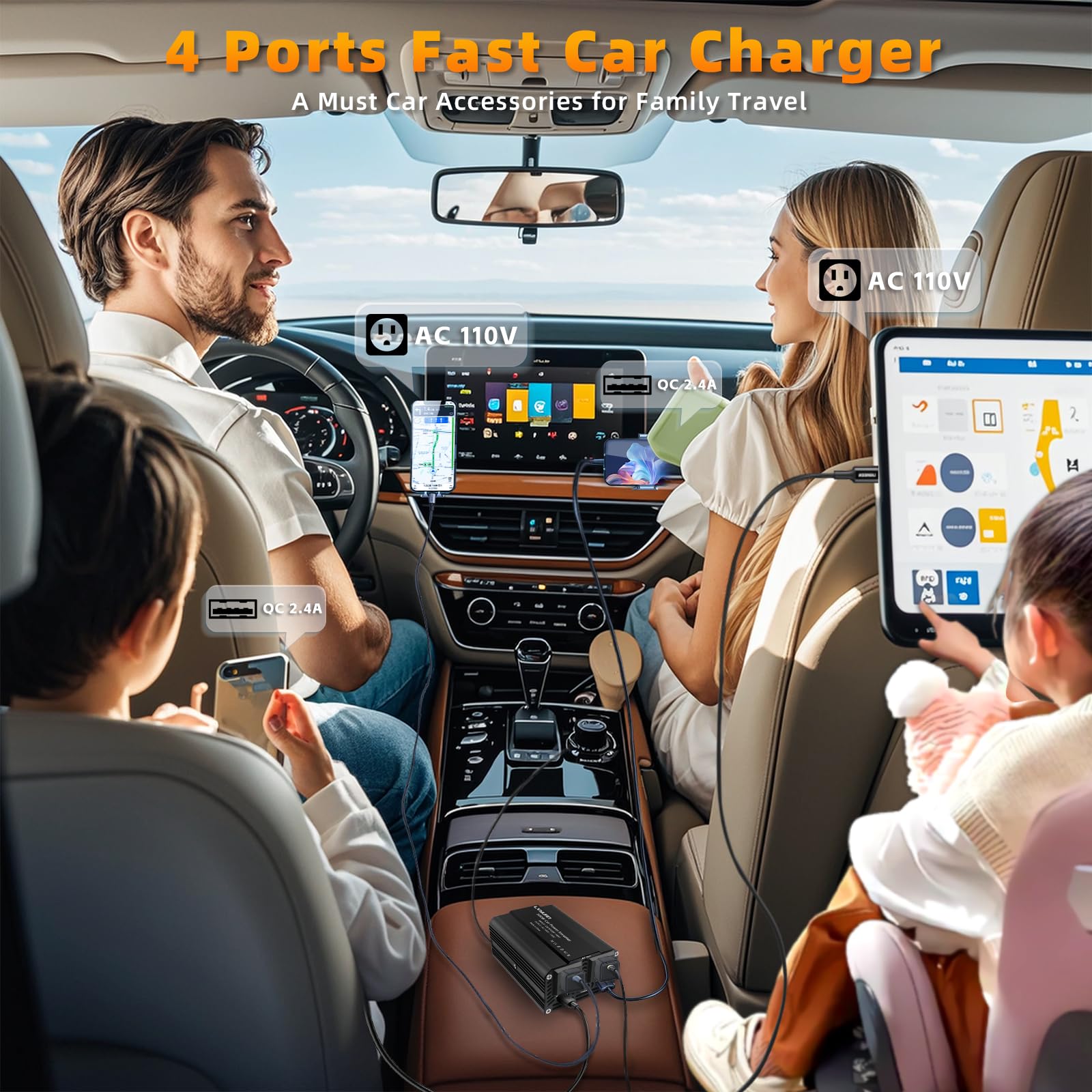 500W Car Power Inverter, Lvyuan Car Outlet Adapter Dual Usb Power Inverter For Vehicles Dc 12V To 110V Ac Car Converter With Dis