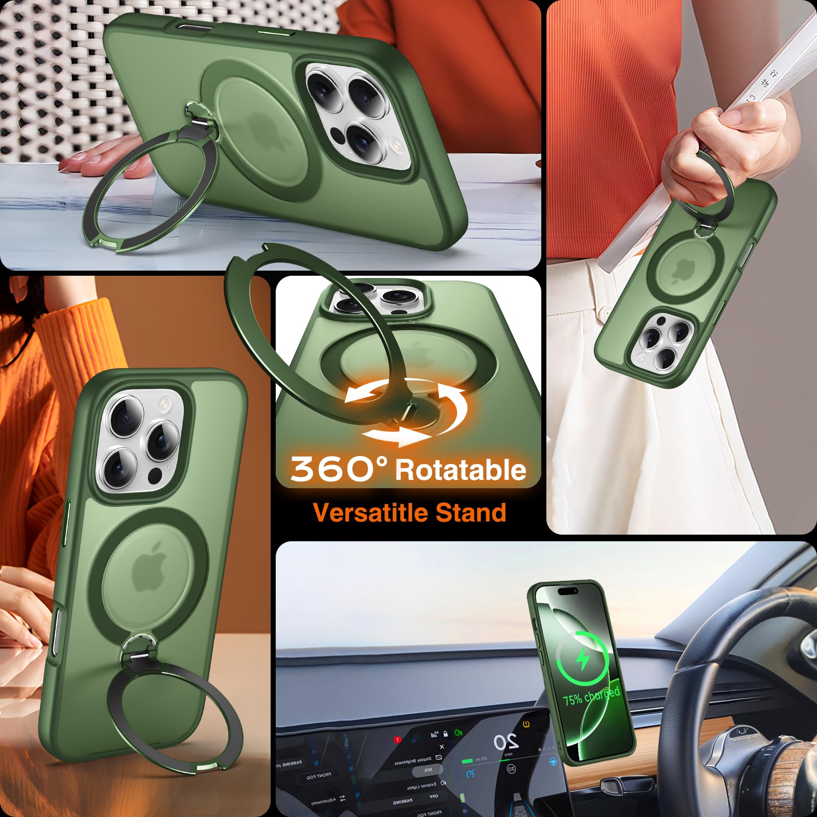 Chicfun 360 O-Ring Magstander For Iphone 15 Pro Max Case With Magnetic Kickstand Ring Holder [Compatible With Magsafe][360Rotate