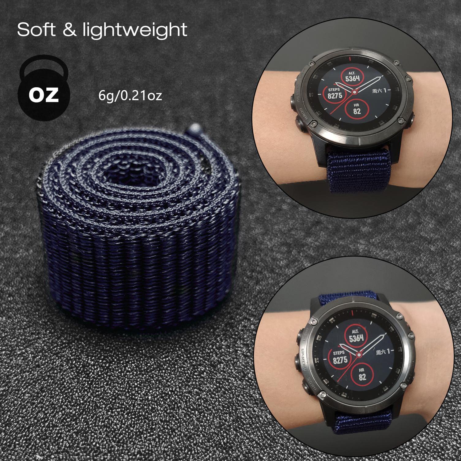 Abanen Hook And Loop Quick Dry Watch Band For Fenix 7X / 6X / 5X, 26Mm Woven Nylon Ultralight Sport Wristband Strap For Garmin F