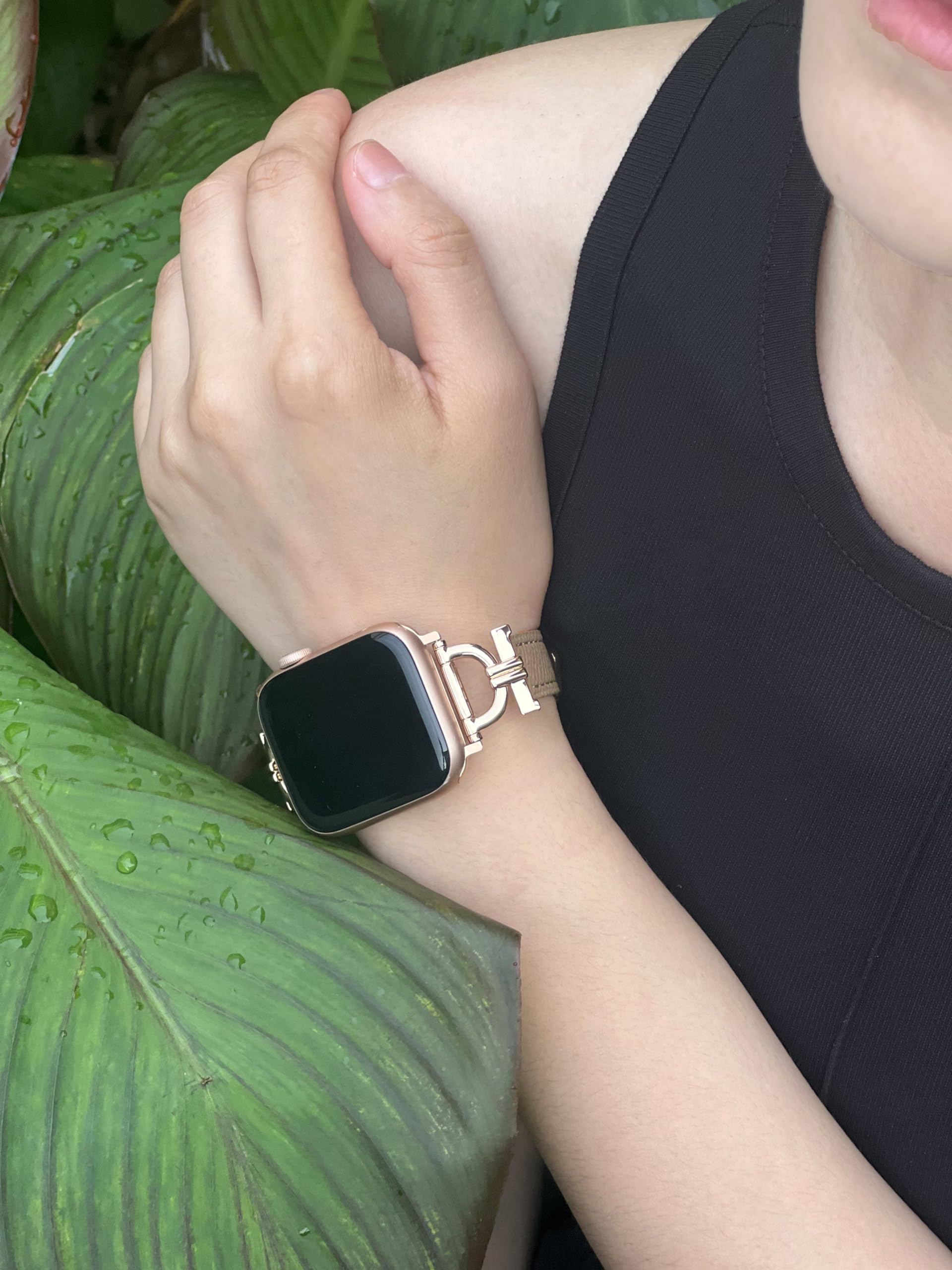 Osber Genuine Leather Band Compatible With Apple Watch Women 38Mm 40Mm 41Mm, Classic Slim Leather Strap With D Shape Rose Gold M