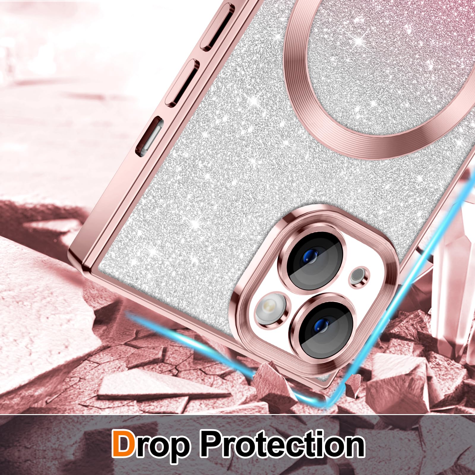 Hython For Iphone 13 Case Clear Magnetic Glitter Phone Cases [Compatible With Magsafe] Full Camera Lens Protector Gradient Spark