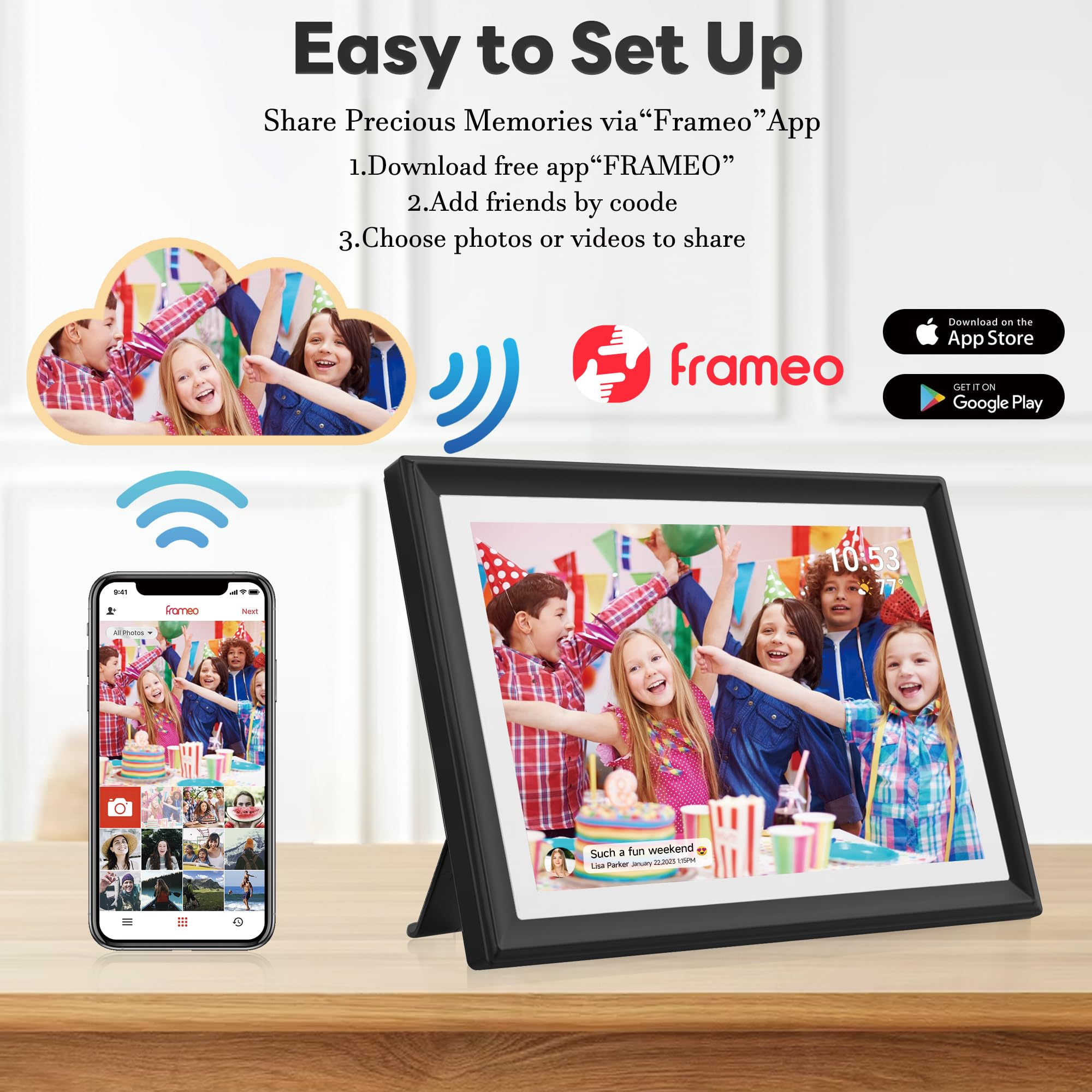 Reumar Digital Picture Frame,10.1 Inch,Wifi Smart Digital Photo Frame Ips Lcd Touch Screen, Auto Rotate,Built In 32Gb Storage, E