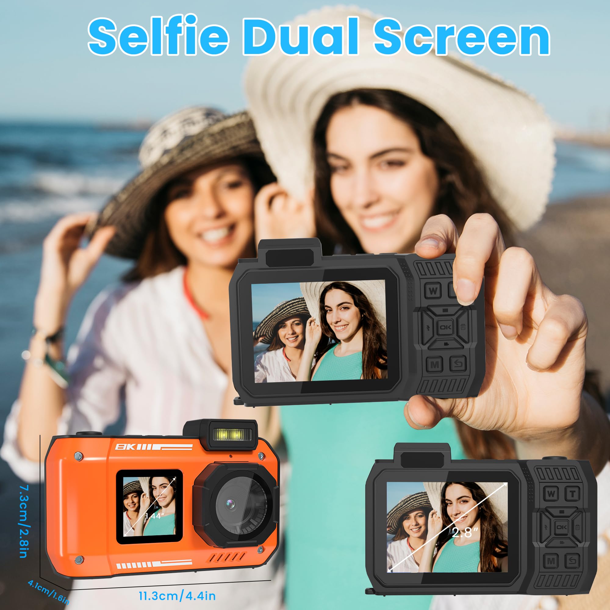 Upgraded 8K 70Mp Underwater Camera With 64G Card, 33Ft Waterproof Camera Rugged Dustproof Shockproof For Snorkeling, Selfie Digi