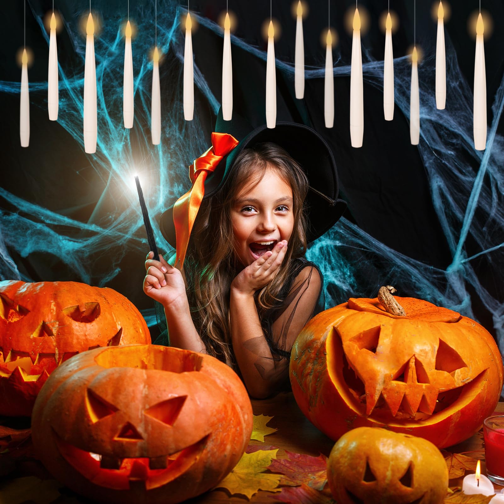 Wondise 22Pcs Floating Flameless Candles With Wand Remote Timer, Hanging Battery Operated Magic Taperture Candles Flickering Win