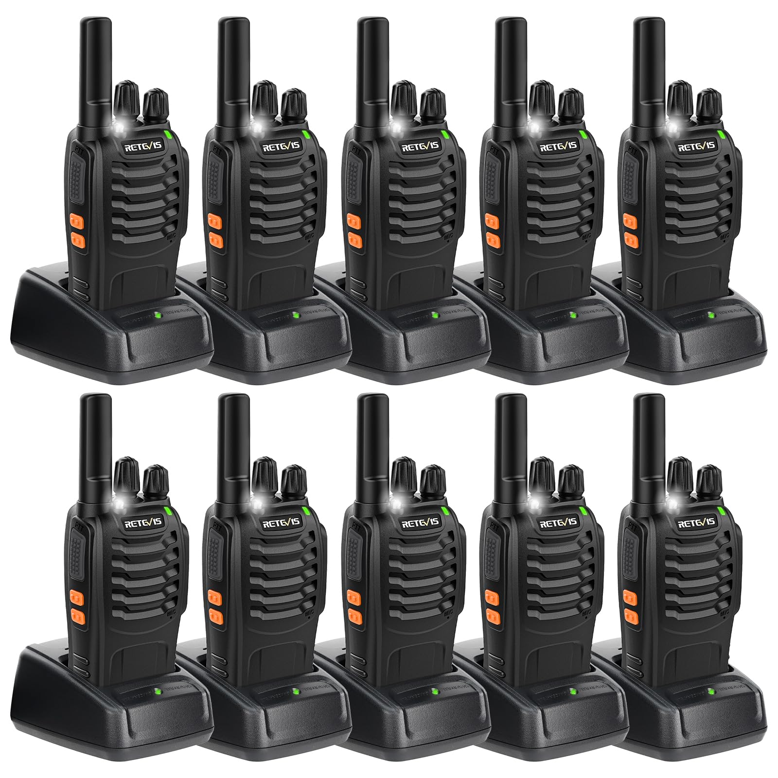 Retevis H 777 2 Way Radios, Walkie Talkies For Adults, Rechargeable Long Range Two Way Radio, Shock Resistant, Short Antenna For Business Education(10 Pack)