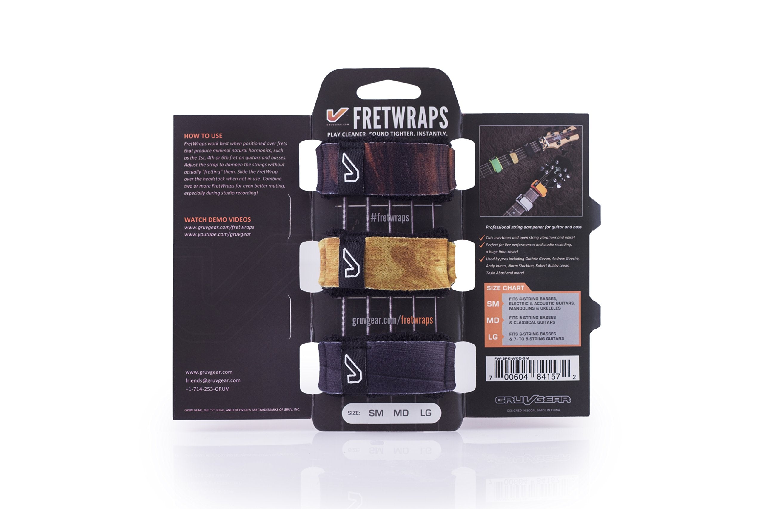 Gruv Gear Fretwraps String Muters 3 Pack (Wood Print, Large) (Fw 3Pk Wod Lg)