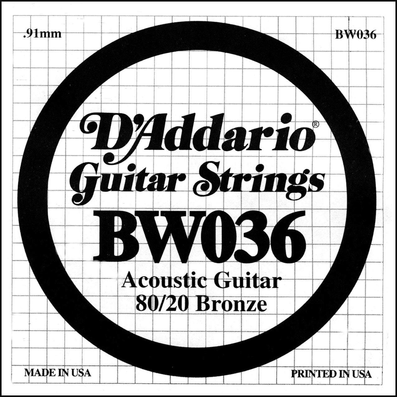 DAddario BW036 Bronze Wound Acoustic Guitar Single String, .036