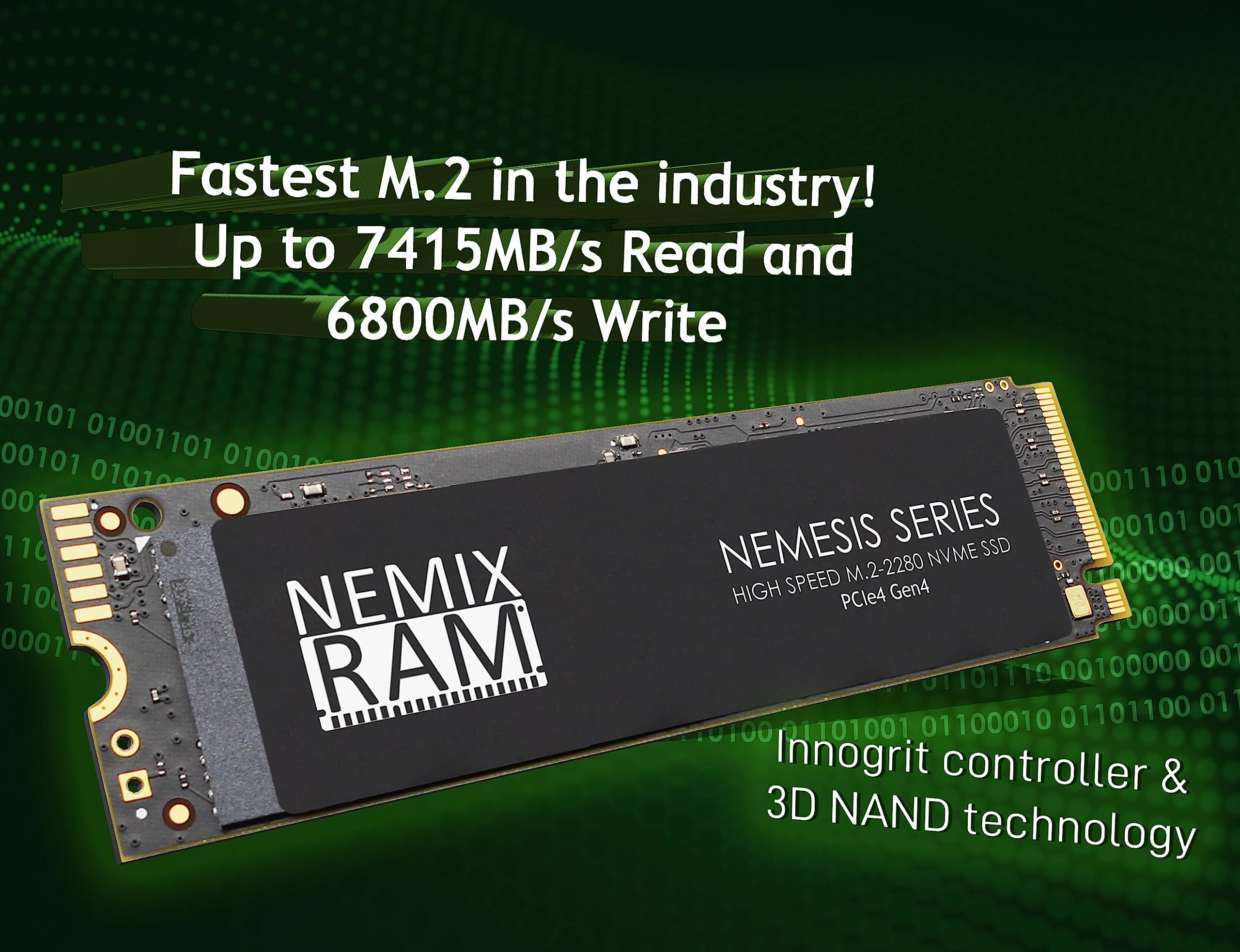 Nemix Ram Nemesis Series 4Tb M.2 2280 Gen4 Nvme Ssd For Playstation 5 & Pc Gaming Machines Fastest Write Speeds Up To 7415Mbps Supports Pcie 4 (Pcie3 Backward Compatible)