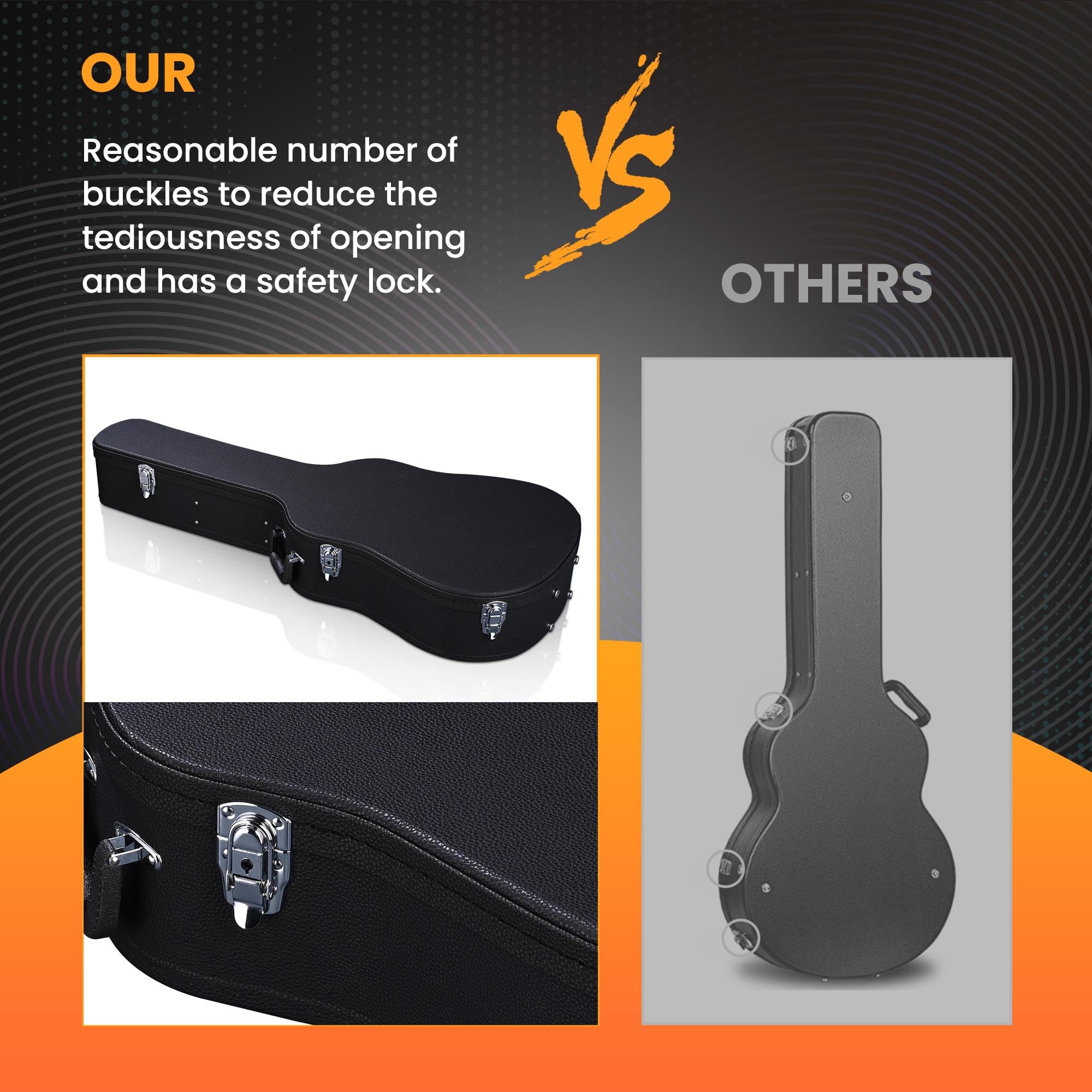 Aw Acoustic Guitar Case Hard Dreadnought 41 Inch Wooden Hardshell Carrying Case With Lock Accessory Compartment For Airline Trav