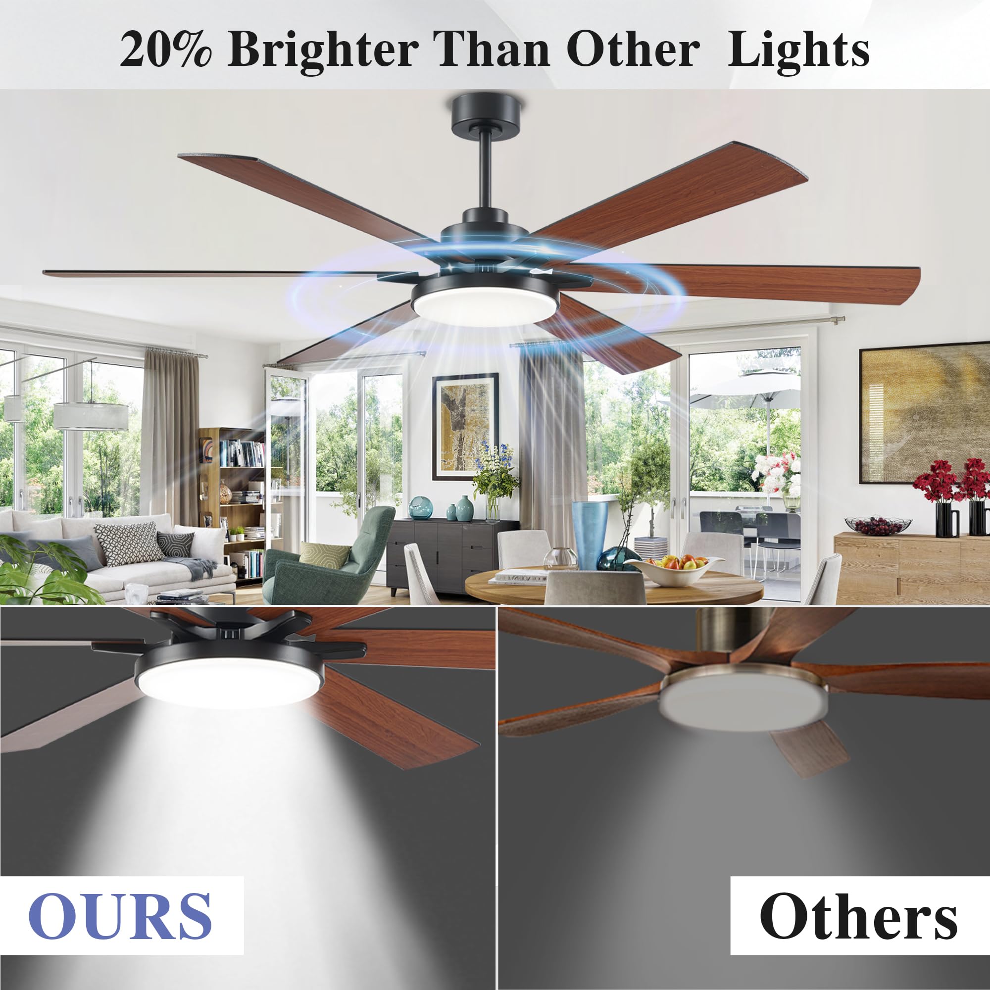 72 Inch Ceiling Fans With Lights And Remote Control,Indoor/Outdoor Flush Mount Low Profile Commercial Reversible Dimmable Wood G