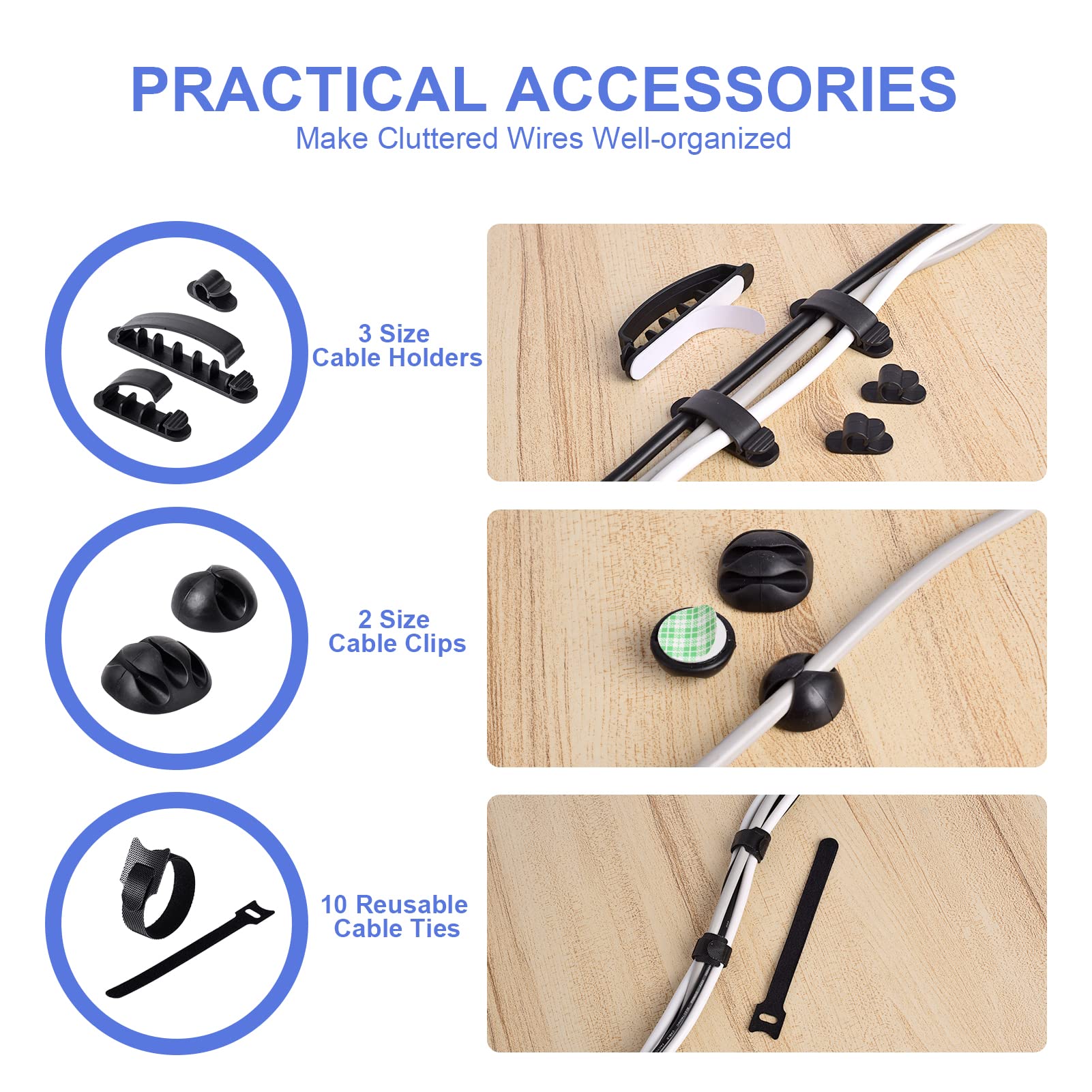 Cable Organizer Box Set Of Three, Power Cover Cord Holder Surge Protector For Desk (Black)