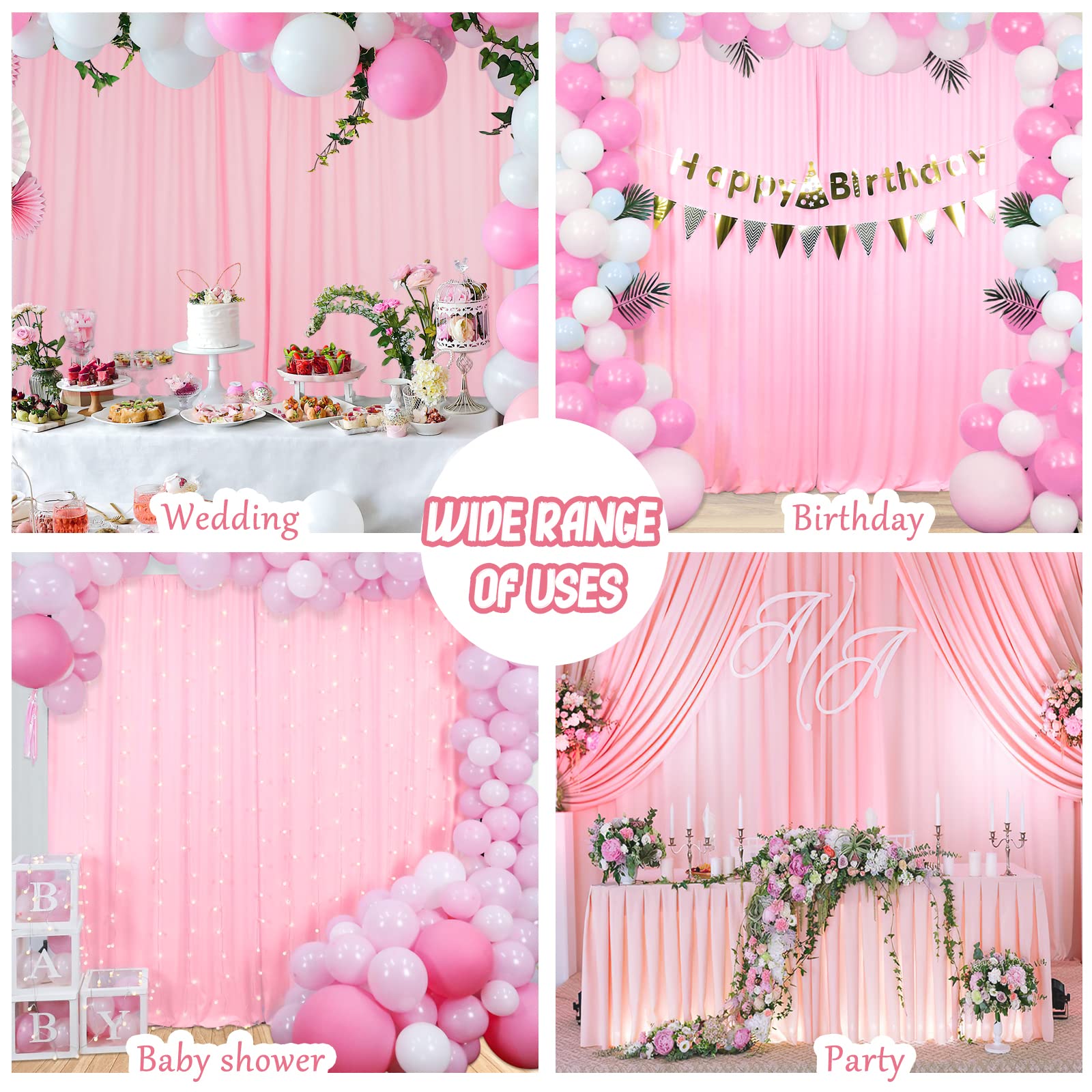10X10Ft Pink Backdrop Curtains For Parties   Pink Backdrop Curtain For Baby Shower Birthday Photo Home Party Curtains Backdrop 5