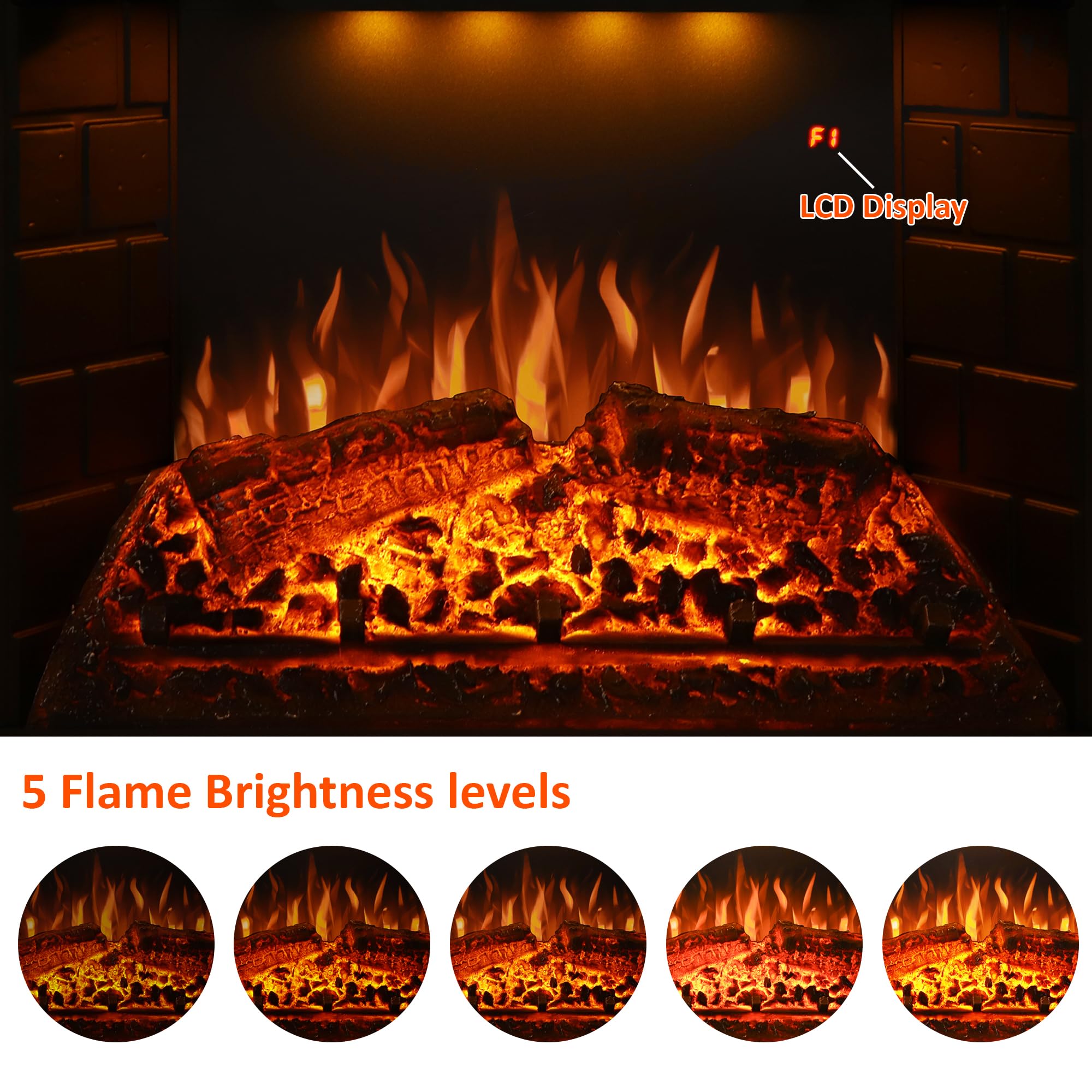 Valuxhome Electric Fireplace, 40 Inches Fireplace Insert, Electric Heater With Overheating Protection, Fire Crackling Sound, Rem