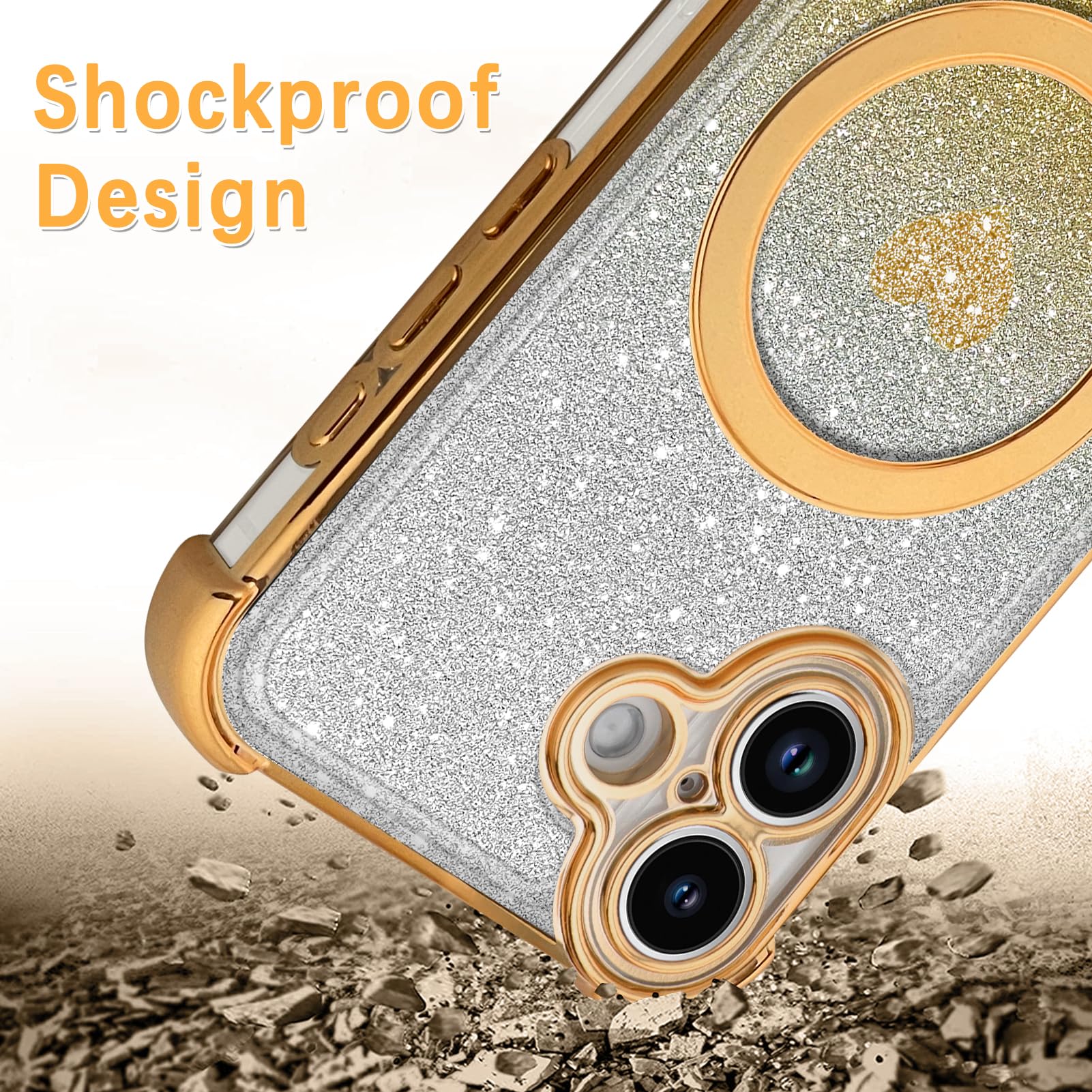 Tharlet Magnetic For Iphone 16 Plus Case [Compatible With Magsafe] Glitter Cute Love Luxury Plating Plating Bling Clear Phone Ca