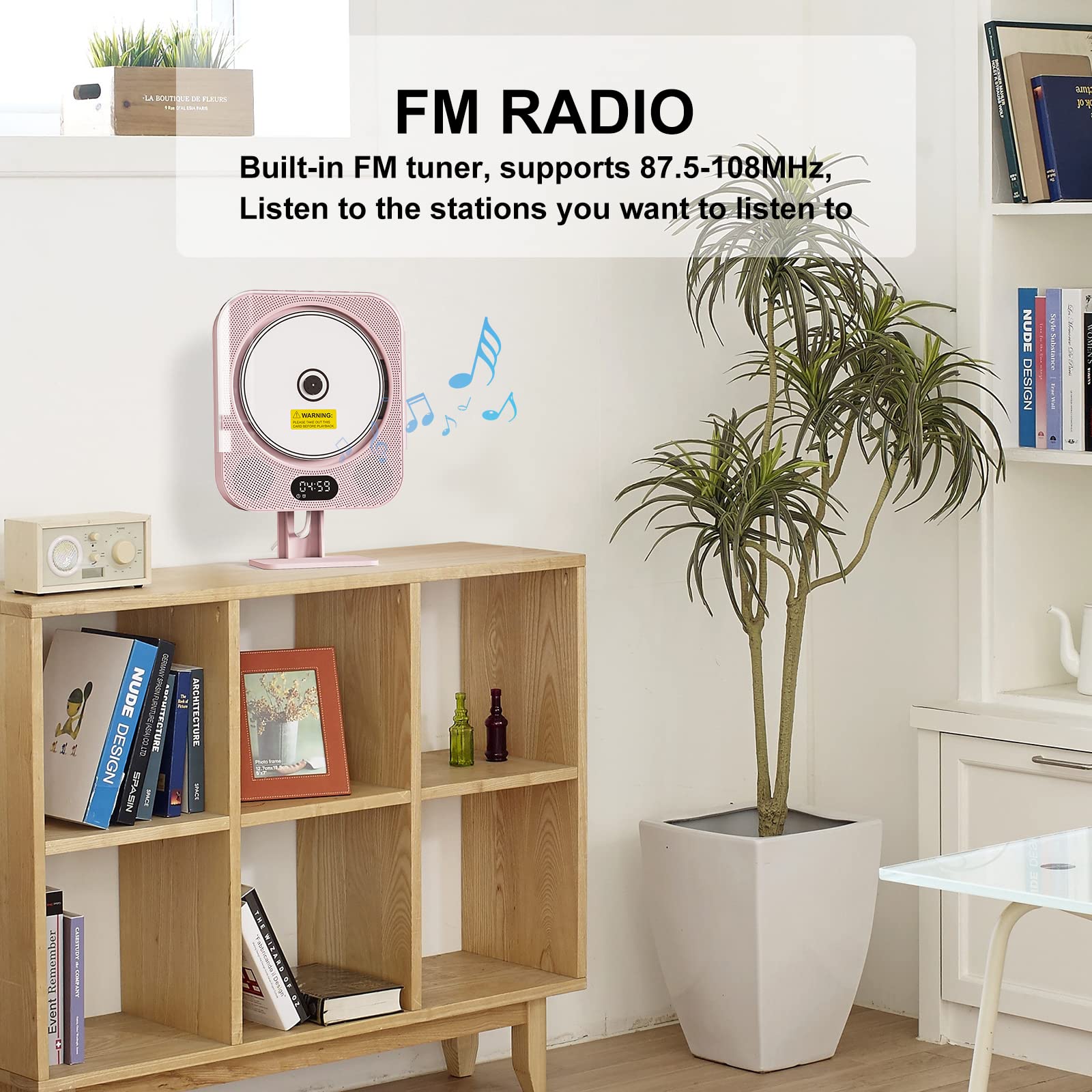 Kpop Pink Cd Player Desktop/Wall,Wired Vertical Cute Cd Players For Home, Bluetooth Speakers/Fm Radio With Ir Remote Control,Cd