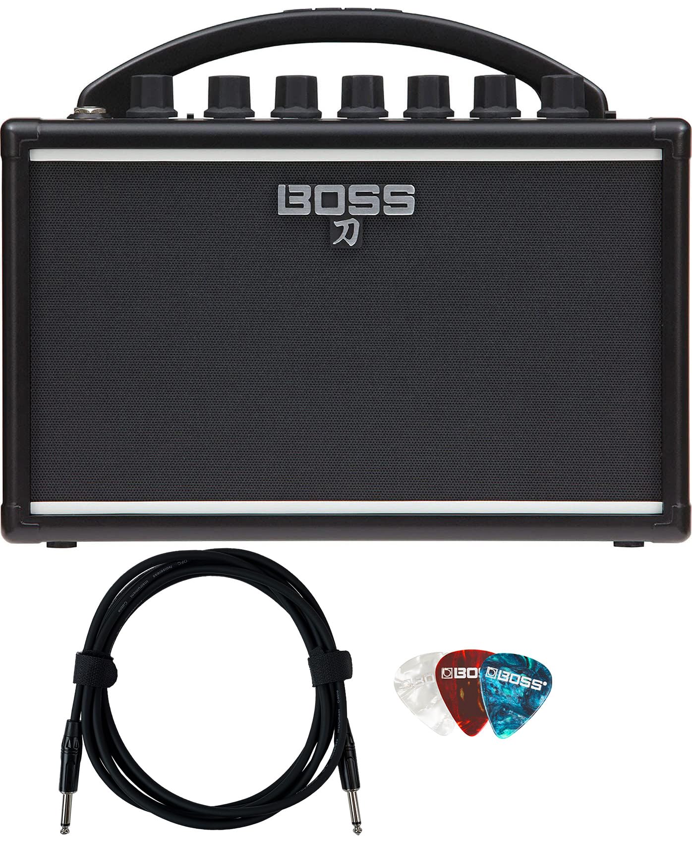 Boss Katana Mini Guitar Combo Amplifier Bundle With Instrument Cable And Picks