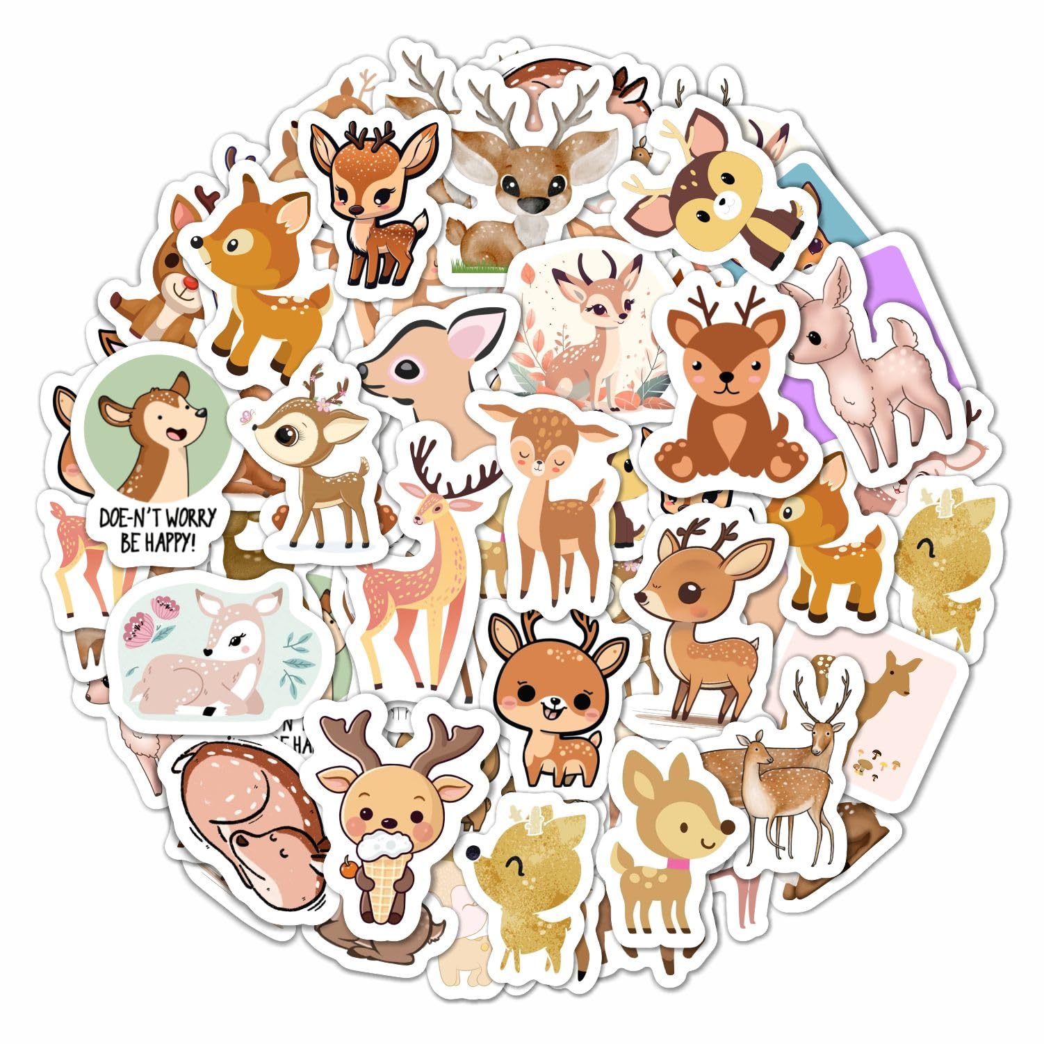 100Pcs Deer Stickers And Decals   Woodland, Gold, Whitetail, White Deer Stickers For Water Bottles & Laptops   Deer Birthday Par