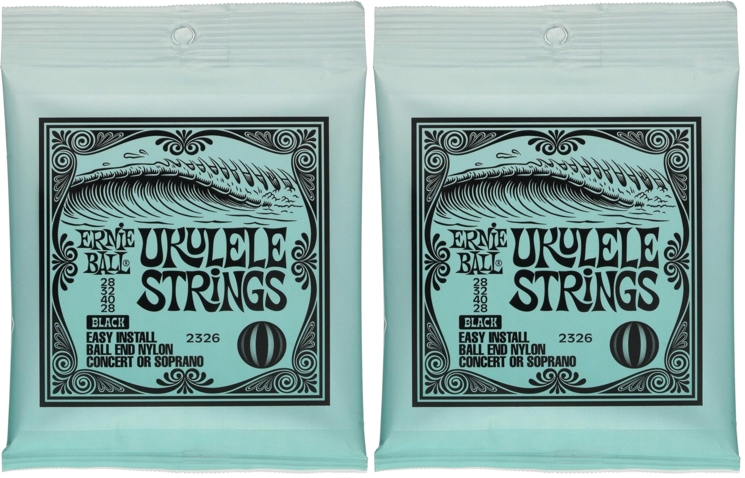 Ernie Ball Ukulele Ball End Nylon Strings, Black (P02326) (Pack of 2)