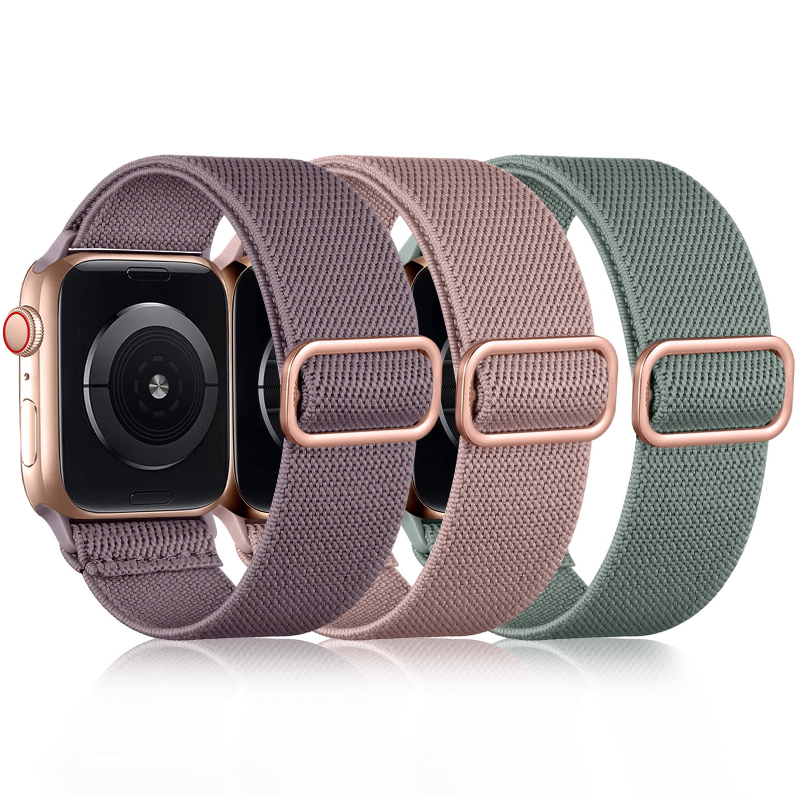 Daqin 3 Pack Stretchy Nylon Solo Loop Compatible With Apple Watch 42Mm 44Mm 45Mm 46Mm 49Mm 38Mm 40Mm 41Mm Women Men,Adjustable B