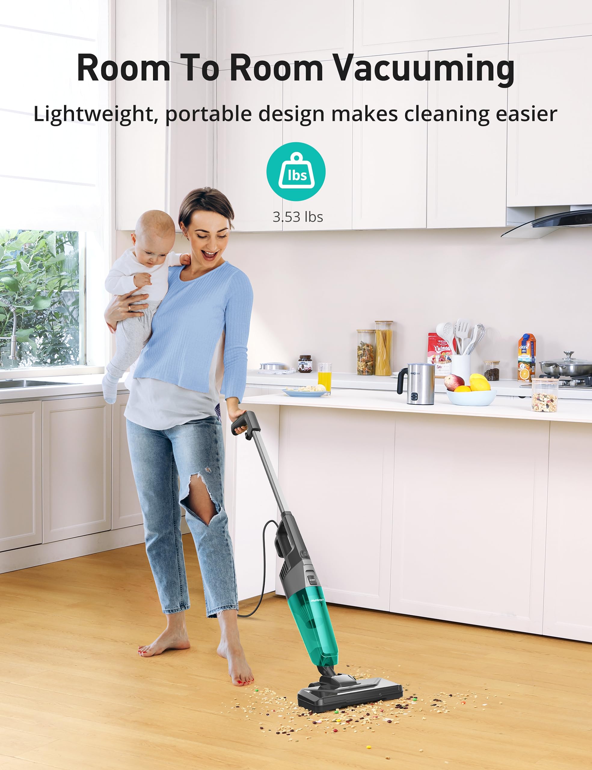 Aspiron Small Vacuum Cleaner, Stick Vacuum Cleaner With 20Kpa Powerful Suction & 0.88Qt Dust Cup And 32Ft Power Cord, 5 In 1 Han