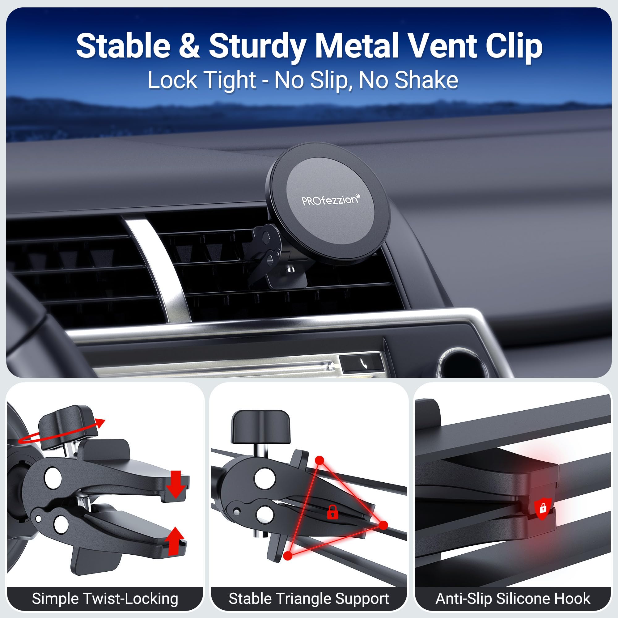 Profezzion 2-Pack Compatible With Magsafe Car Mount, Magnetic Phone Holder For Car Vent, Dash, Home & Office Compatible With Iph