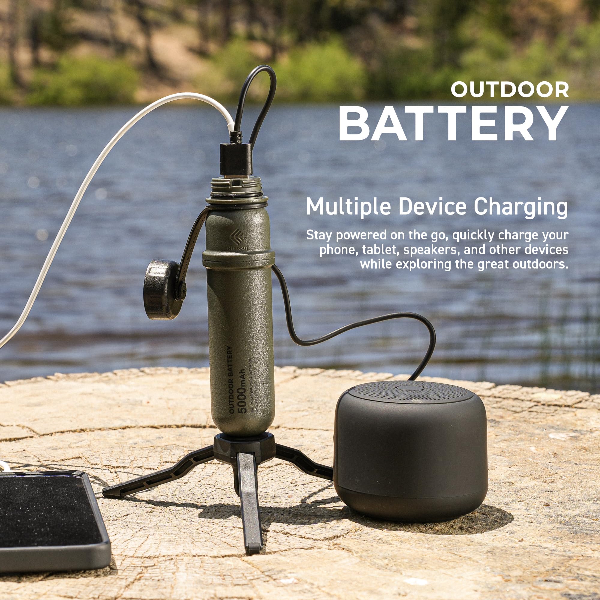 Nestout Rugged Power Bank, 5000Mah Outdoor Battery Pack, 15W Usb C Fast Charging, Waterproof Ip67, Durable Shockproof, Tactical