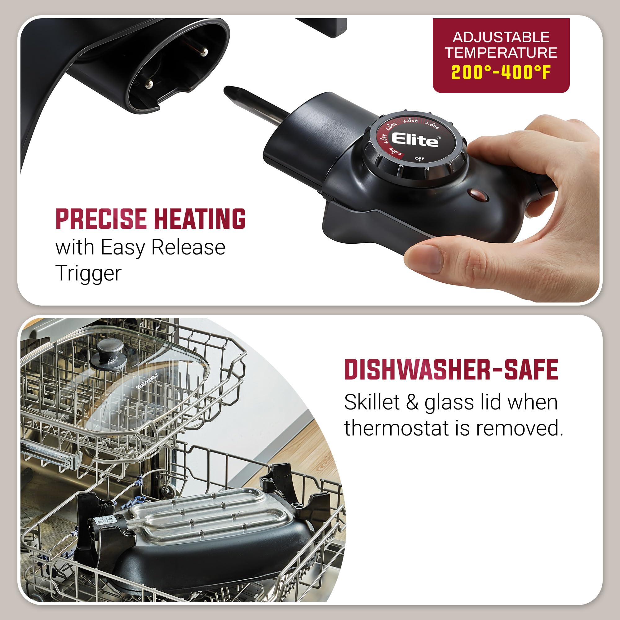 Elite Gourmet Eg6203 Extra Deep 16''X13''X3.2'' (10.5Qt.) Scratch Resistant, Easy Pour Spout, Dishwasher Safe, Non Stick Electri