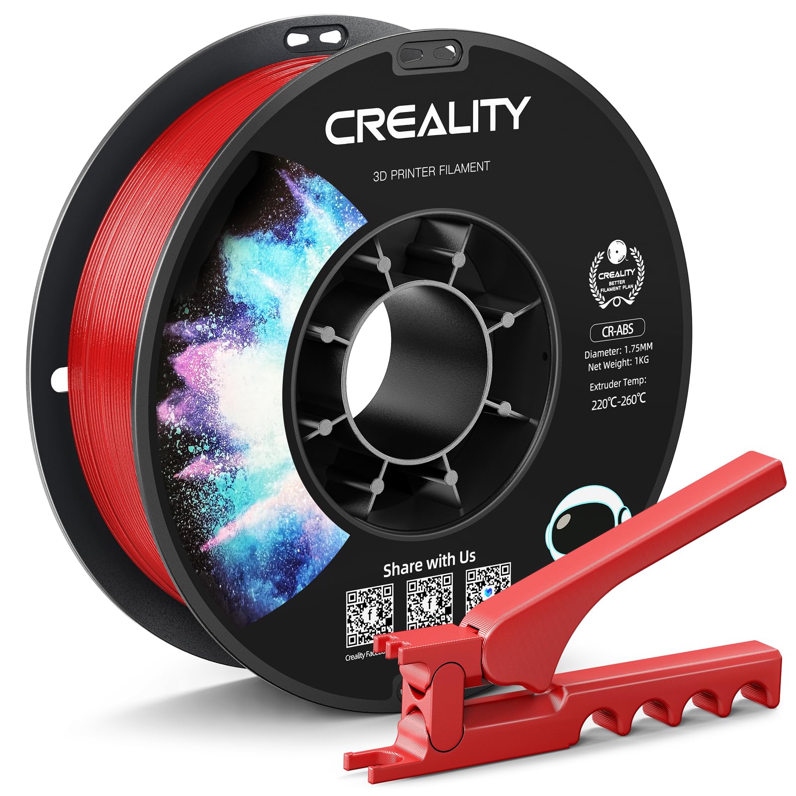 Creality Red ABS Filament 1.75mm 3D Printer Filaments, 1kg(2.2lbs) Neatly-Wound Spool, Strong, Durable, Good Heat Resistant, Les