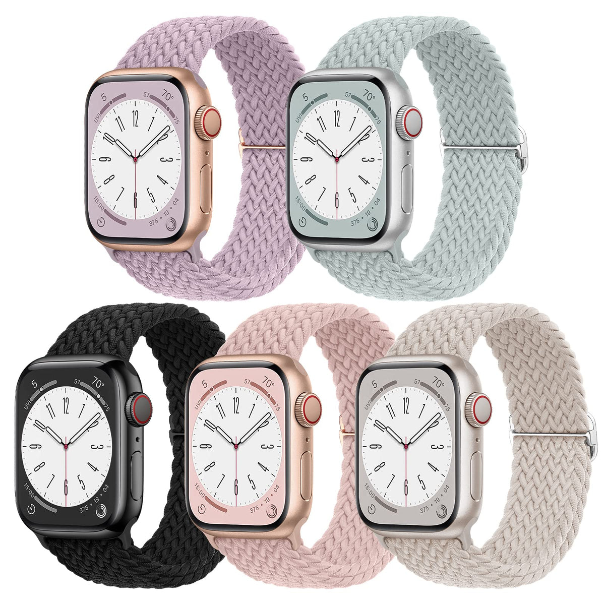 Eomtam 5 Pack Braided Stretchy Adjustable Straps Compatible For Apple Watch Ultra 2/1 Band 38Mm 40Mm 41Mm 42Mm 44Mm 45Mm 49Mm Fo