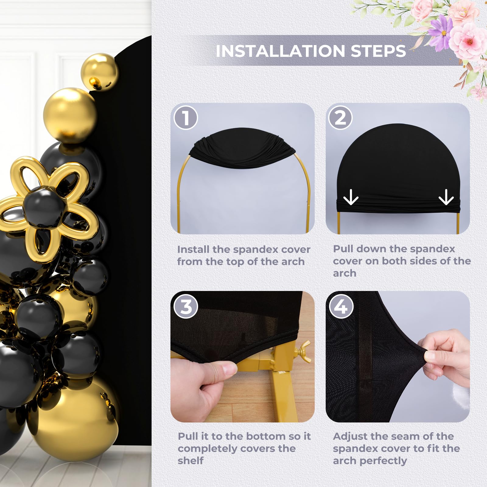 Babenest 6.6Ft Black Wedding Arch Cover, Spandex Fitted Arch Backdrop Cover For Photography, Round Top Chiara Stand Cover For Pa