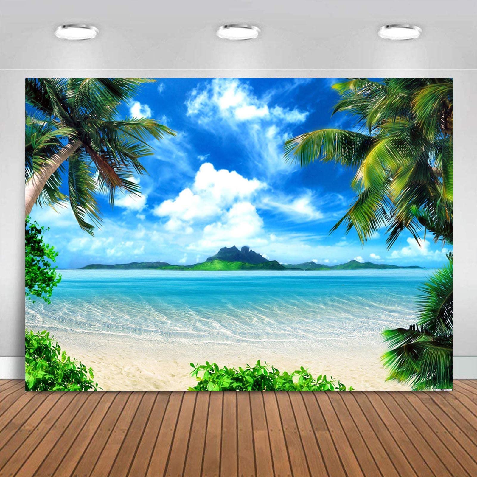 Maqtt Hawaiian Tropic Photography Background Beach Palm Tree Blue Sky And White Clouds Wedding Party Decoration Banner Photo Pho