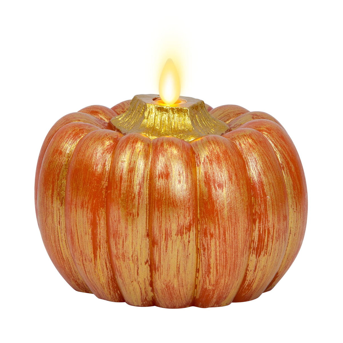 Luminara Pumpkin Figural Flameless Flickering Moving Flame Led Candle (5'' X 4.5''), Metallic Finish Real Unscented Wax, Time Fu