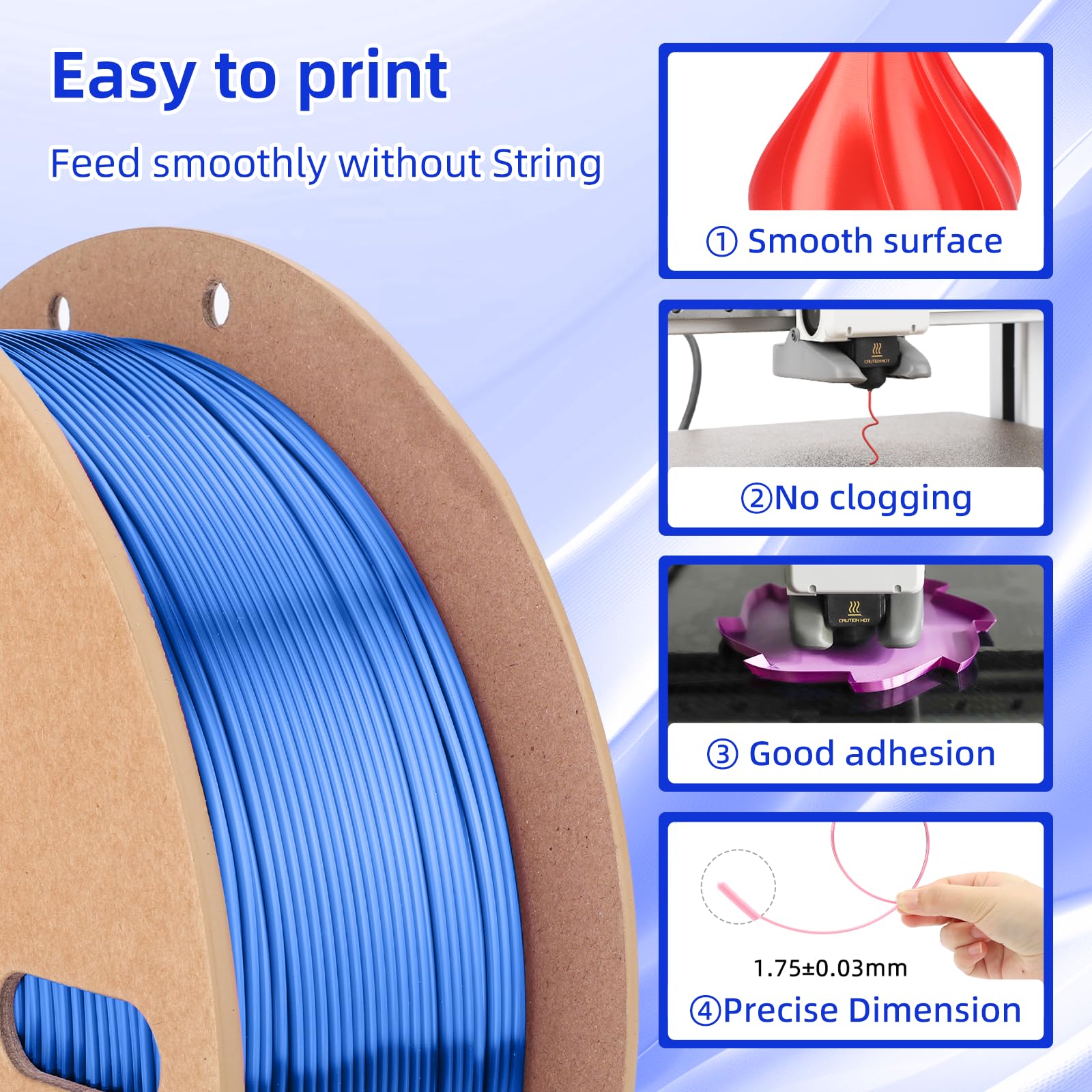 3Dhojor Silk Pla Filament 1.75Mm, Silk Pla 3D Printer Filament, 2.2 Lbs (1Kg) Cardboard Spool, Fit Most Fdm 3D Printer, Silk Blu