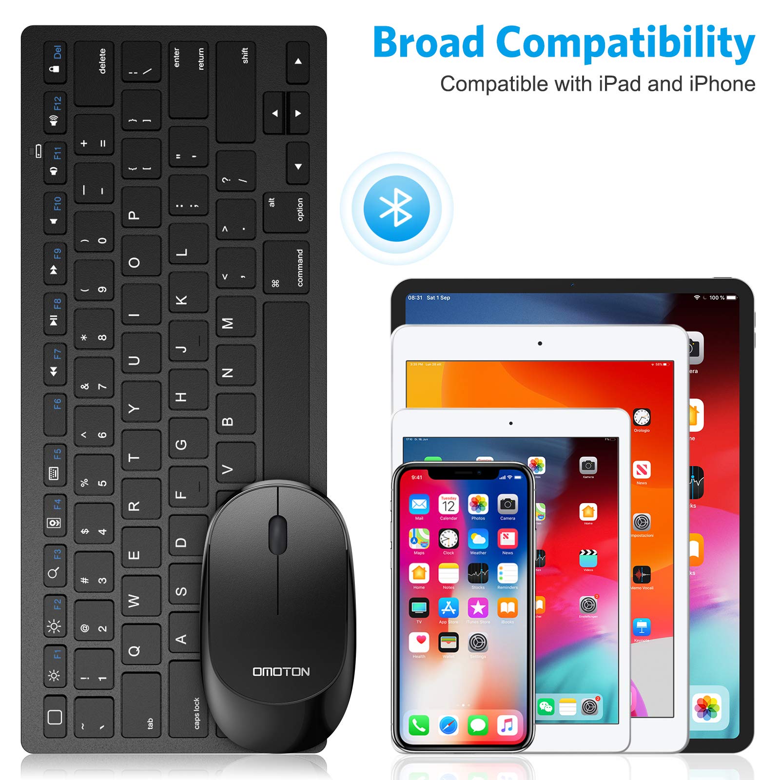 Omoton Bluetooth Keyboard And Mouse Combo, Wireless Keyboard Mouse For Ipad Pro 13,11(2024)/12.9, Ipad 10Th/9Th/8Th/7Th Gen, Ipad Air 6/5/4, And Bluetooth Enabled Devices (Black)