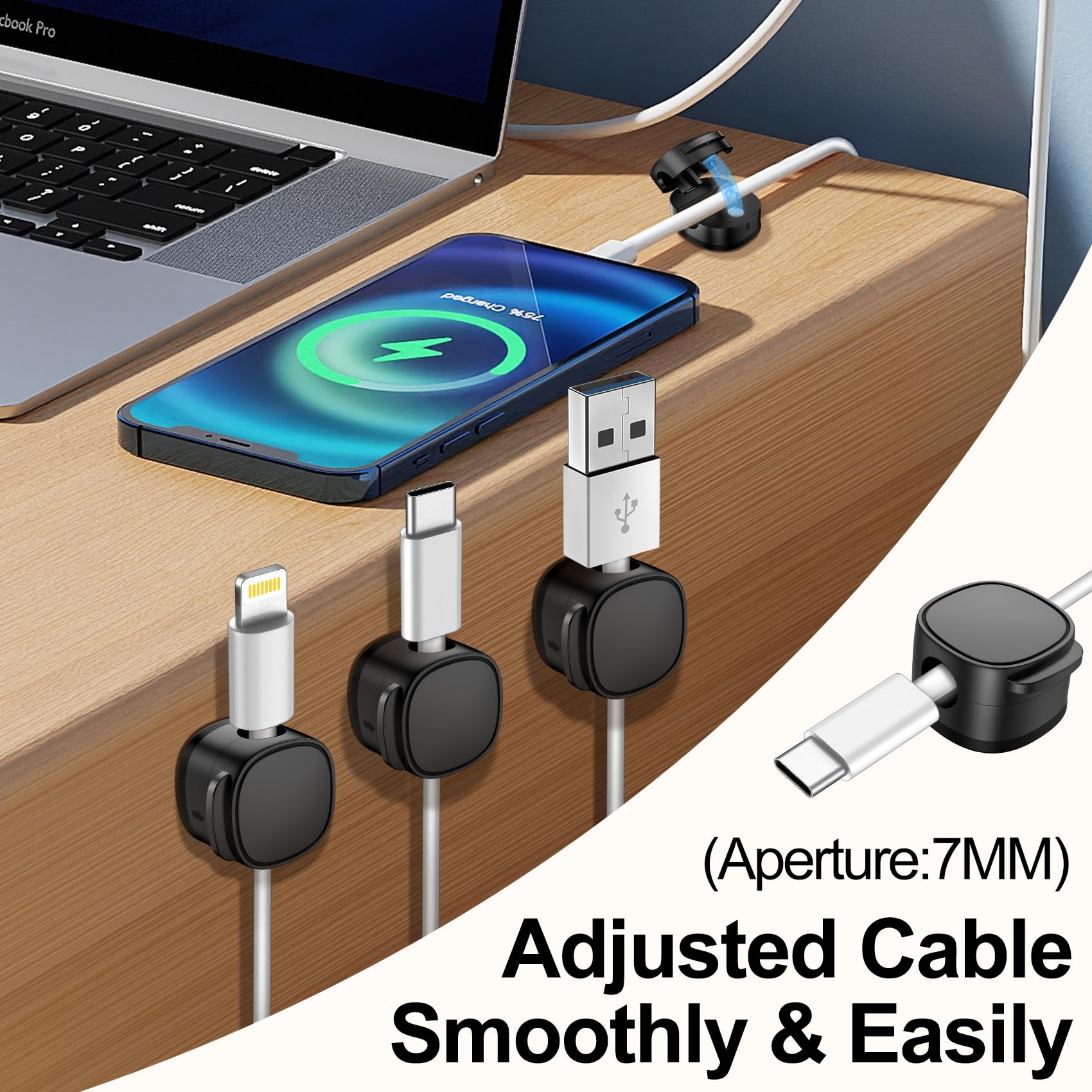 ?????????? ???????????????? Magnetic Cable Clips & Silicon Cable Ties,Cord Holder[ Cable Smooth Adjustable Desk Organizer],Under